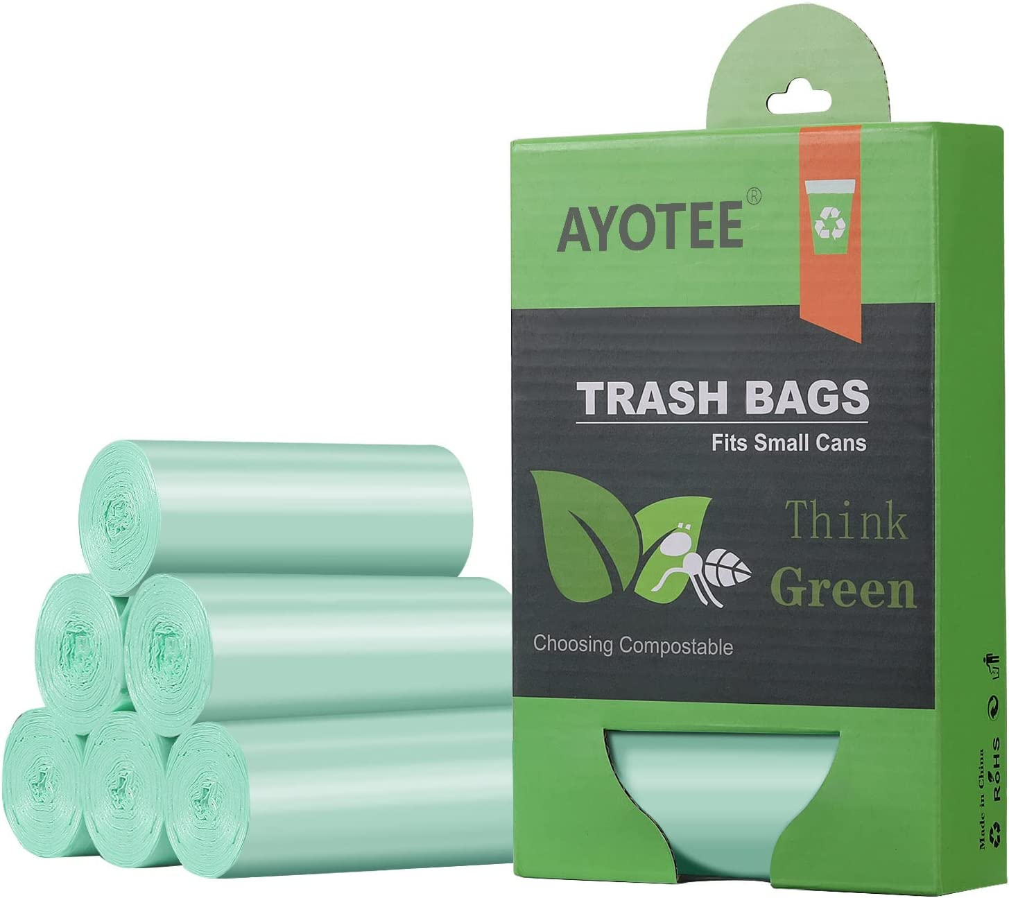 1.2 Gallon Small Trash Bags Garbage Bags, AYOTEE Mini Compostable Strong Bathroom Wastebasket Can Liners Trash Bags for Home Office Kitchen Fit 5L,5 Liter,1 Gal,Green
