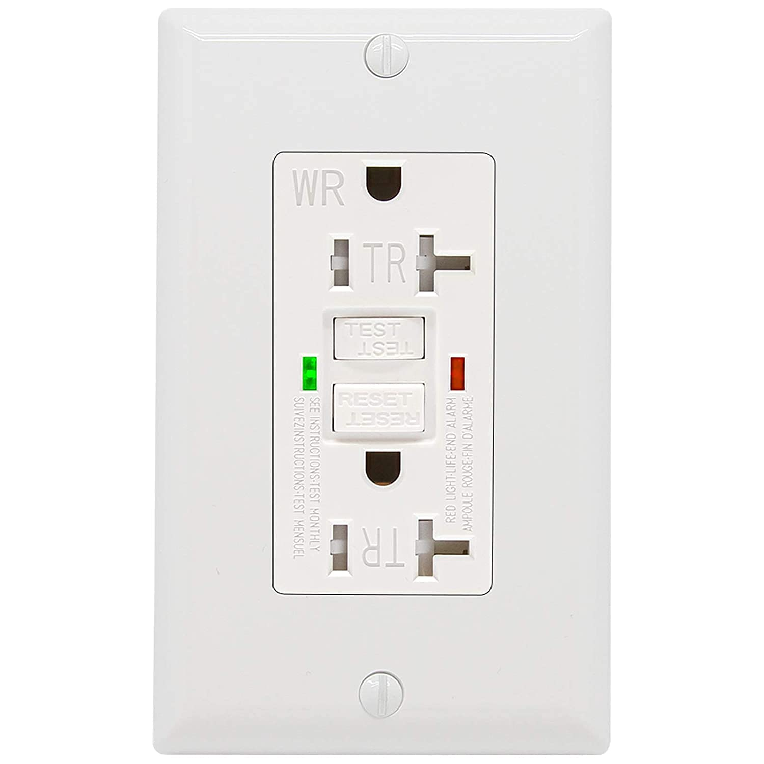 GFCI Outlet 20 Amp, UL Listed, Self-Test GFI Receptacles, Tamperresistant, Weather Resistant, LED Indicator, with Decor Wall Plates and Screws, Indoor or Outdoor Use, White