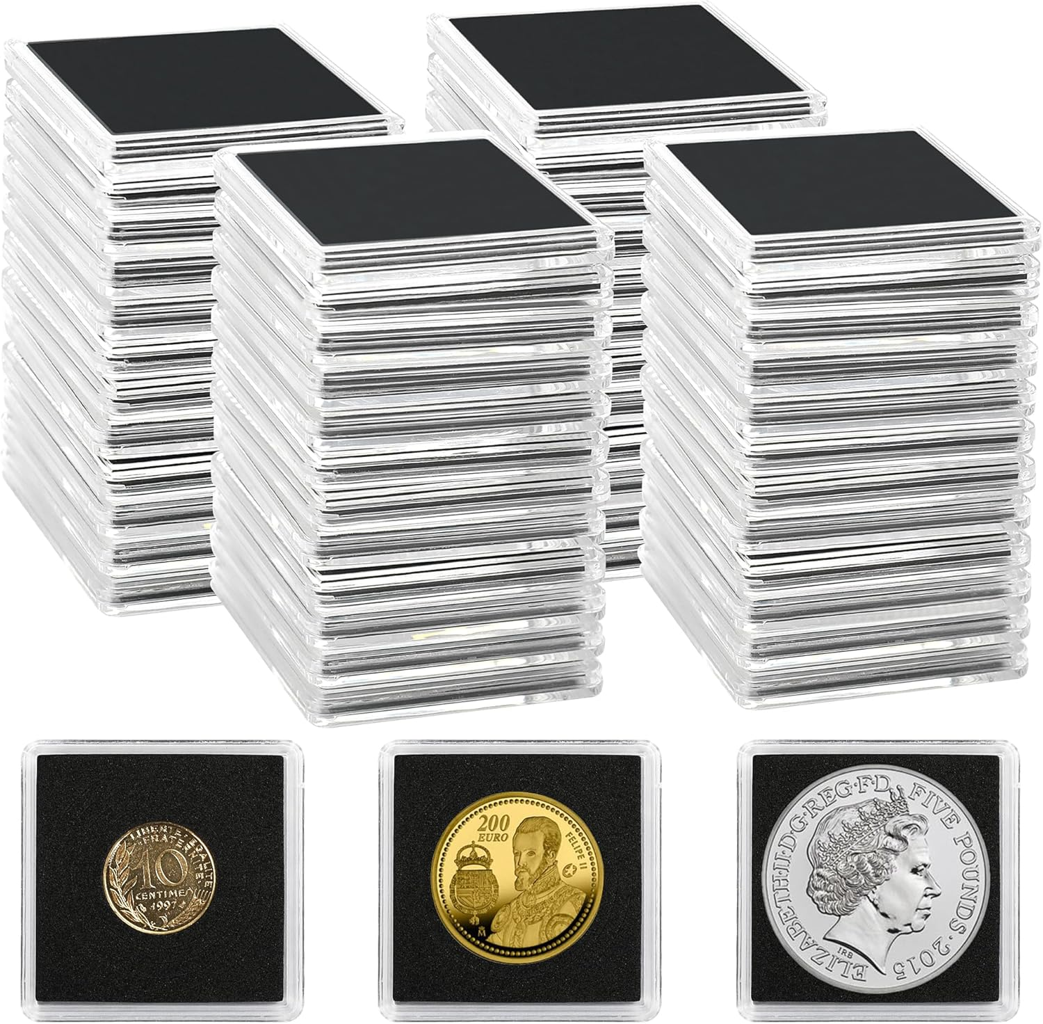 50 PCS Coin Capsules, Coin Snap Holders with 5 Sizes Black Gaskets 20/25/30/35/40Mm, Clear Coin Cases for Coin Collection Supplies Silver Dollar Pounds Cents