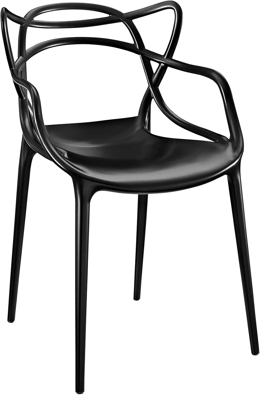 Entangled Modern Molded Plastic Kitchen and Dining Room Arm Chair in Black - Fully Assembled