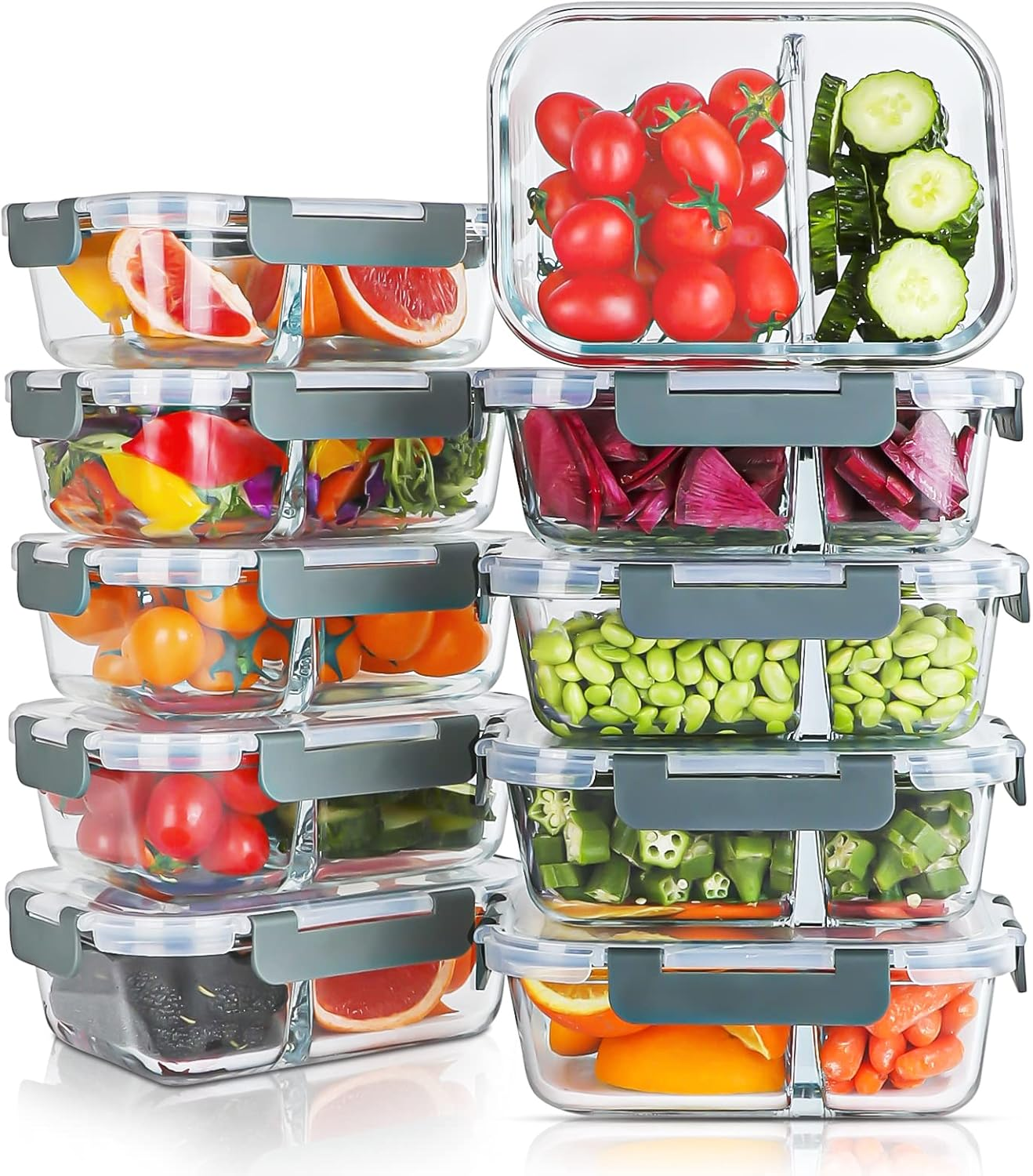 10 Packs 30Oz Glass Meal Prep Containers 2 Compartmentsglass Food Stor...