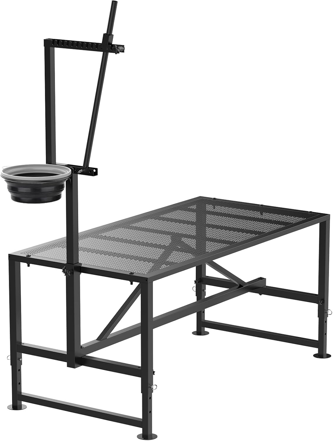 600 Lbs Goat Milking Stand with Feed Bin, Heavy Duty Goat Stand for Milking, Hoof Trimming & Grooming, Adjustable Goat Stanchion for Sheep and Goats, Black