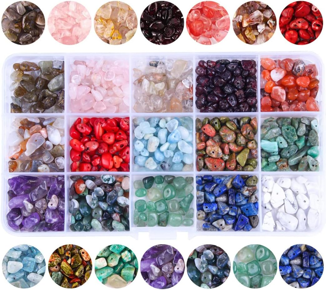 Colle 844Pcs Crystal Beads, 15 Colors Natural Chip Irregular Stone Bead