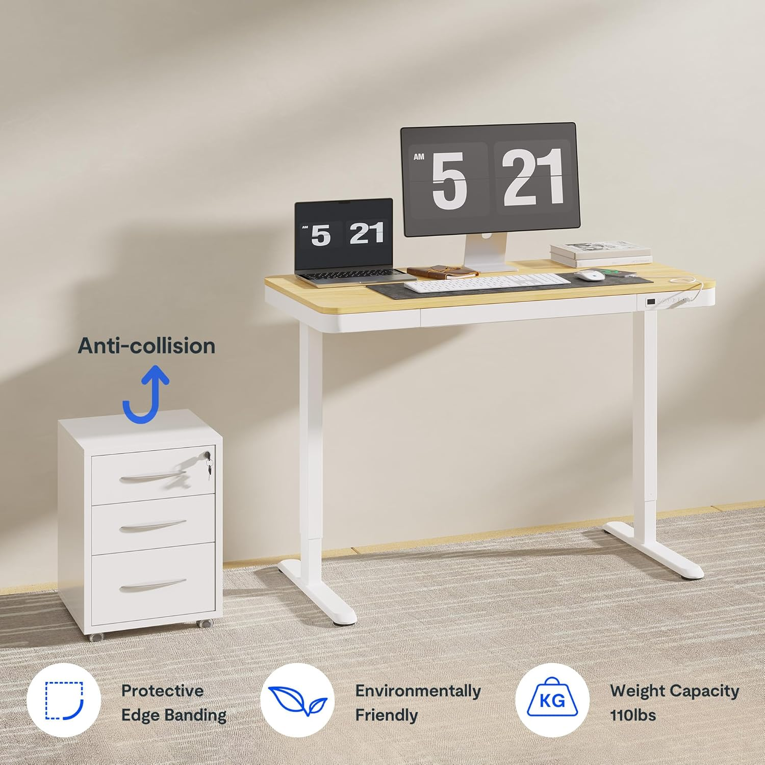 FLEXISPOT EW8 Comhar Electric Standing Desk with Drawers Charging USB A to C ... - Picture 10 of 15
