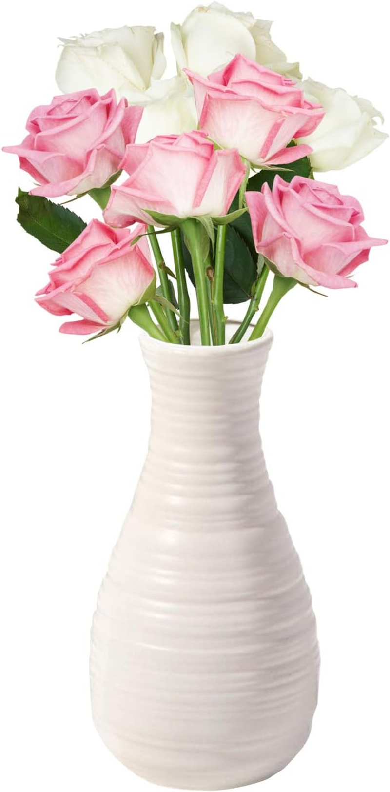 Unbreakable Vase for Flowers, Ceramic Look Plastic Vase for Home Decor, Living Room, Table (Seashell White)