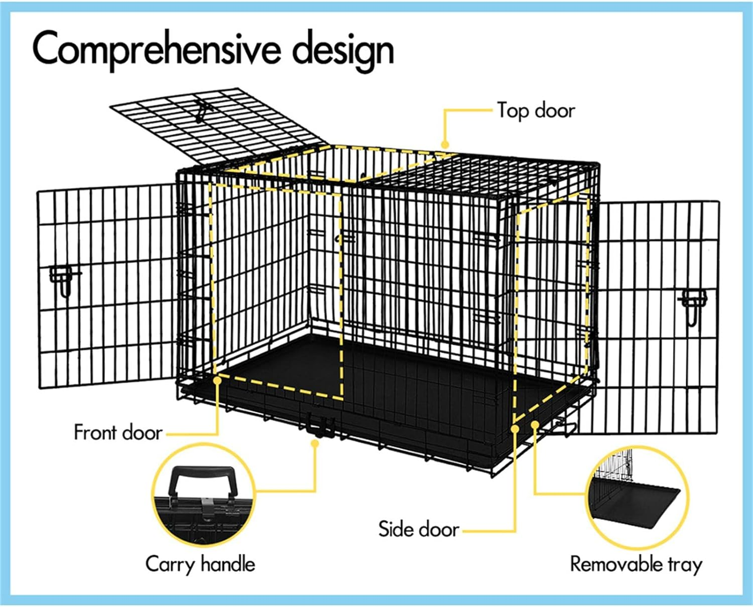BEASTIE Portable Dog Crate Cage with Removable PP Tray, Foldable Metal Wire P... - Picture 5 of 17