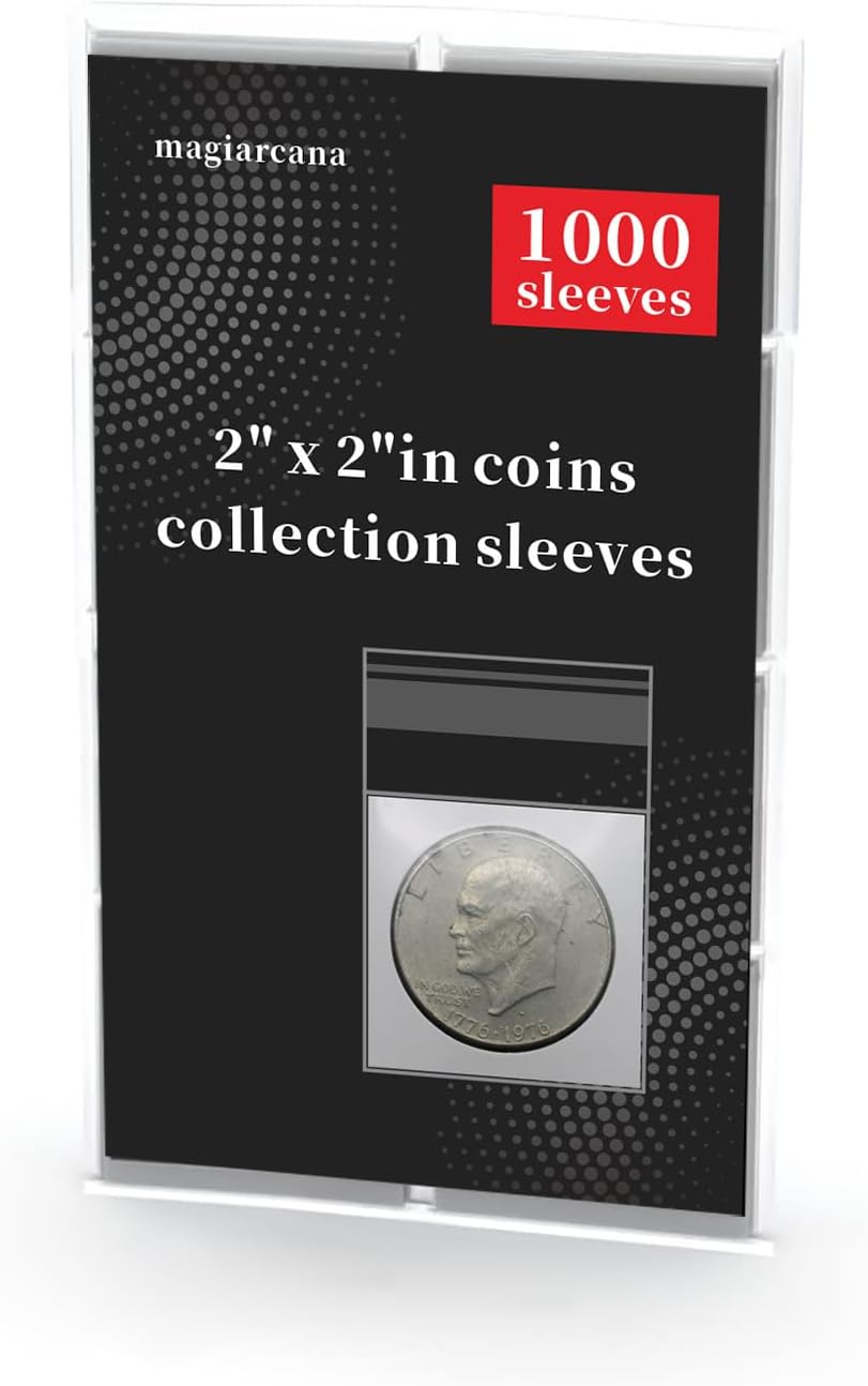2X2 Coin Flip Sleeves - 1000Pcs, No Stapler Needed, Protectors & Holders for Collectors & Miniature Coins - Reusable Self Seal