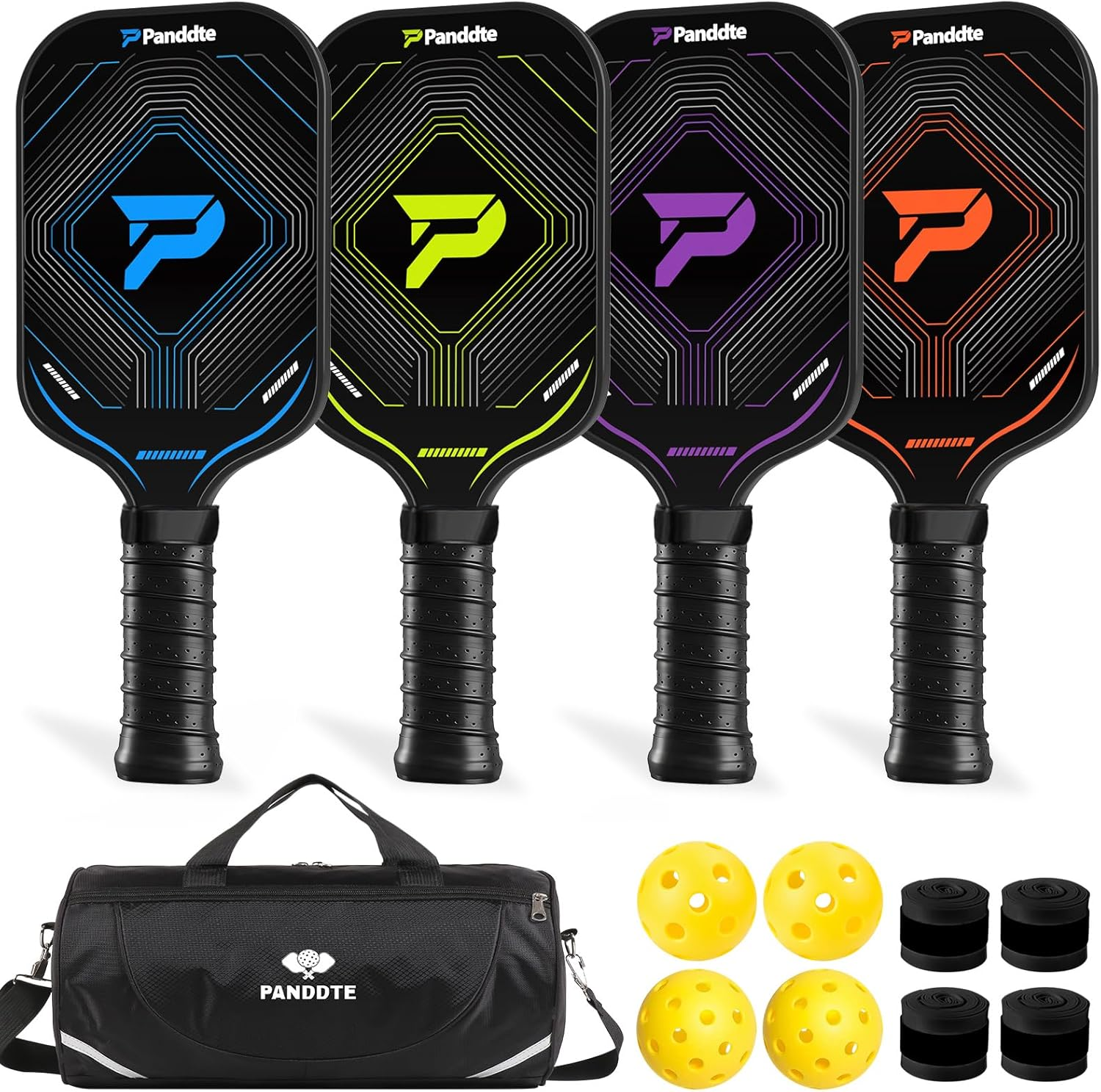 Pickleball Paddles Set, Lightweight Carbon Fiber Rackets | Family Starter Kit, Indoor & Outdoor Pickleballs, Carrying Bag, Extra Overgrips, Ready to Play, Beginners & Intermediate