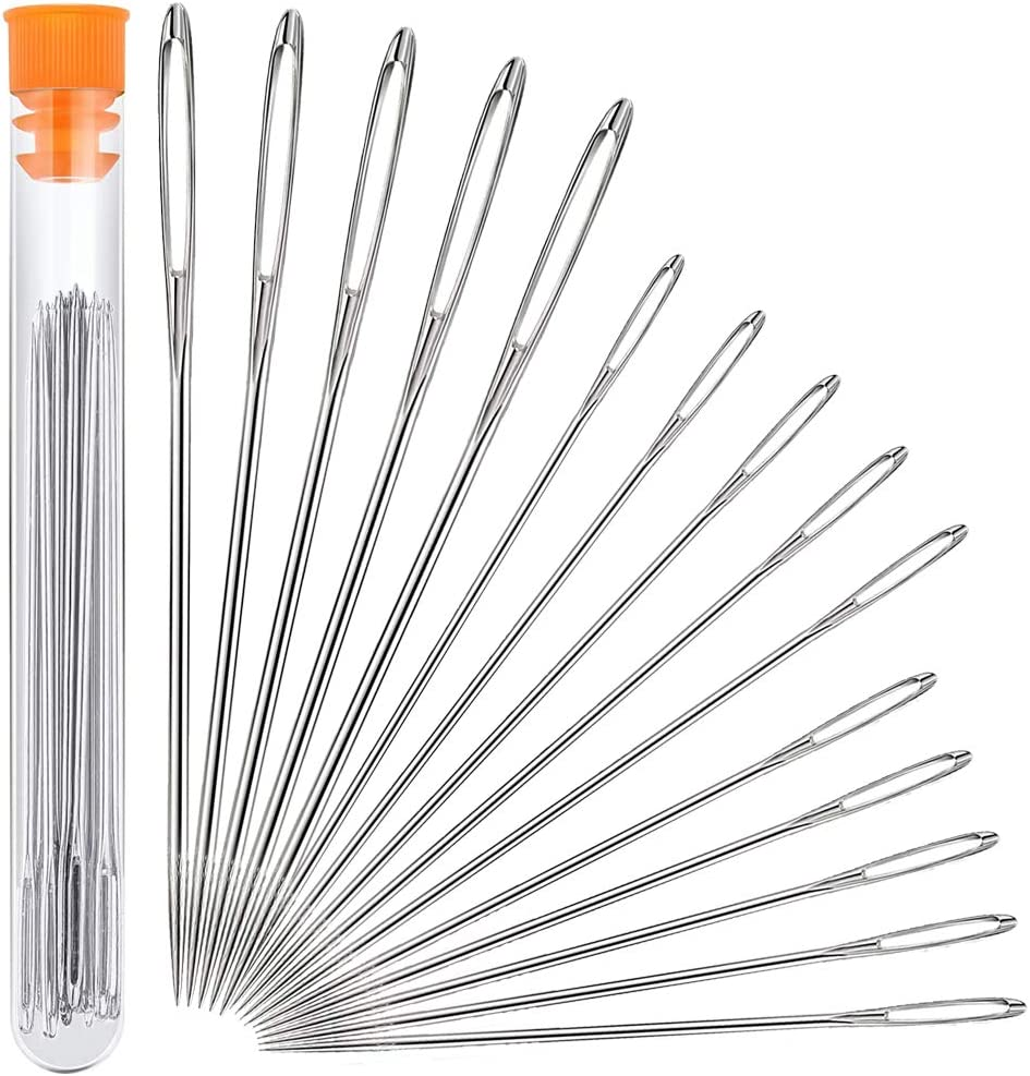 Hekisn Large Eye Sewing Needles, Sewing Needles, Stainless Steel Embroidery Thread Needle, Handmade Yarn Knitting Needles Leather Needle (15 Pieces)