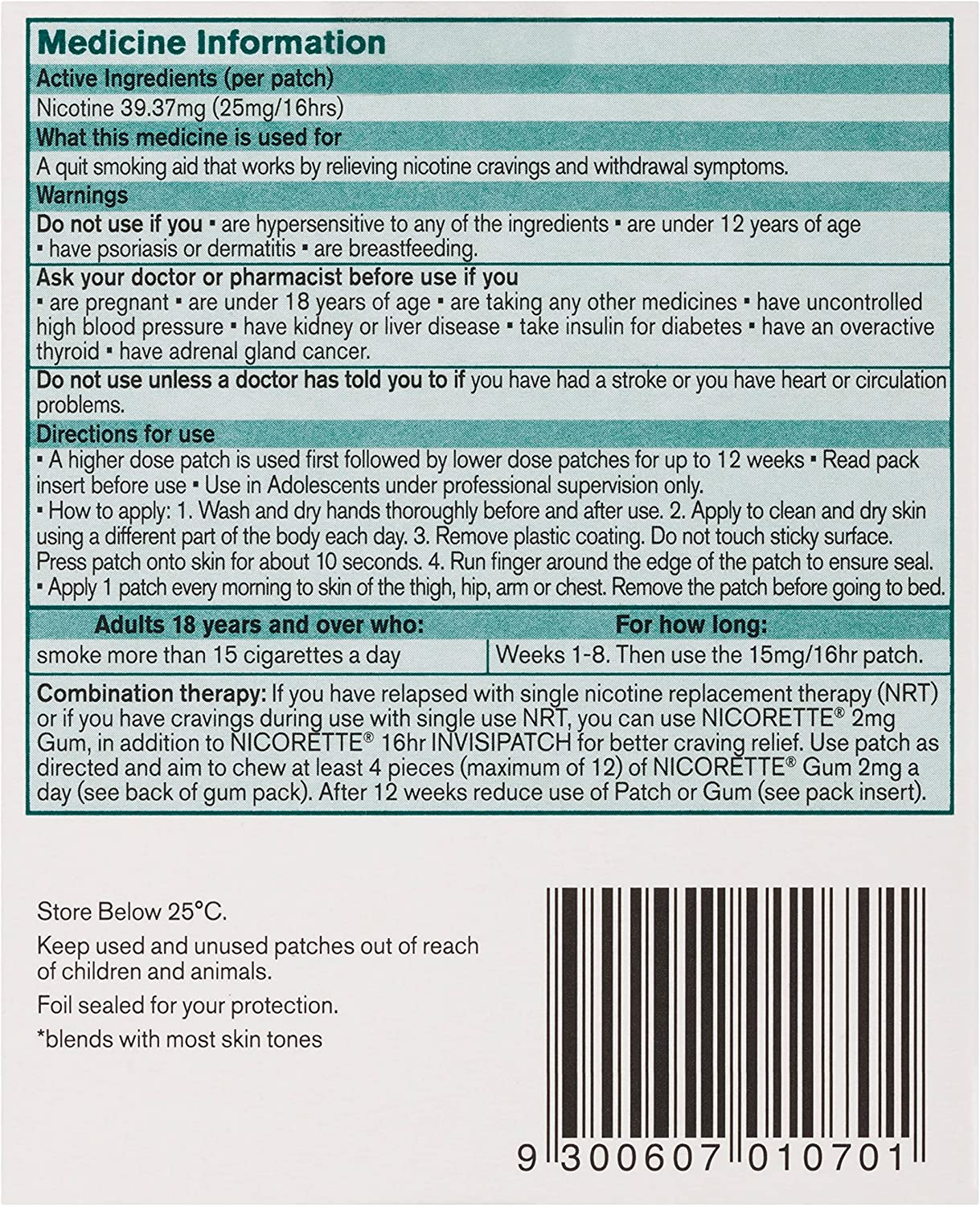 Nicorette Quit Smoking Nicotine 16 hour Invisipatch Step 1 25mg 7 Pack - Picture 5 of 15