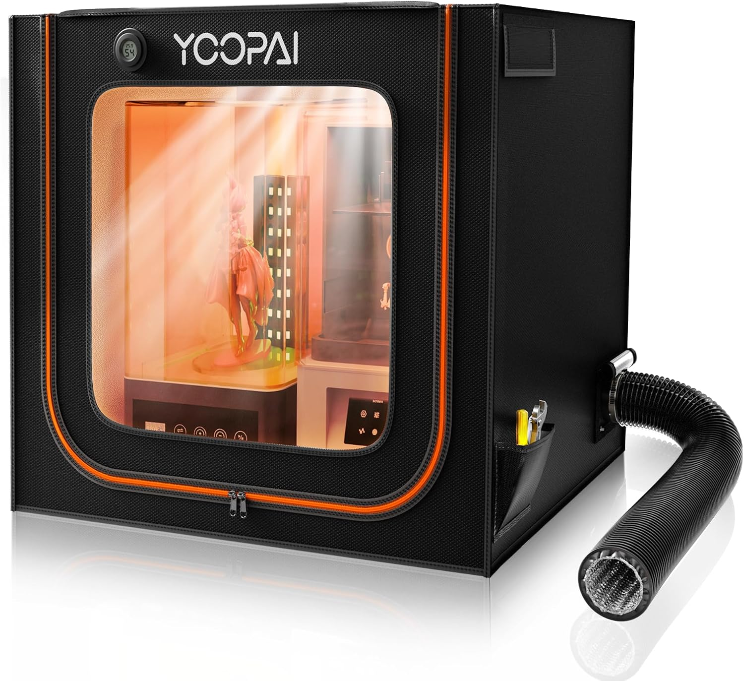 Large Resin 3D Printer Enclosure with Ventilation Kit LED Light, 3D Printer Vented Enclosure Tent Cover Eliminate Odors Dustproof Isolate Noise Compatible with LCD Resin UV 3D Printer