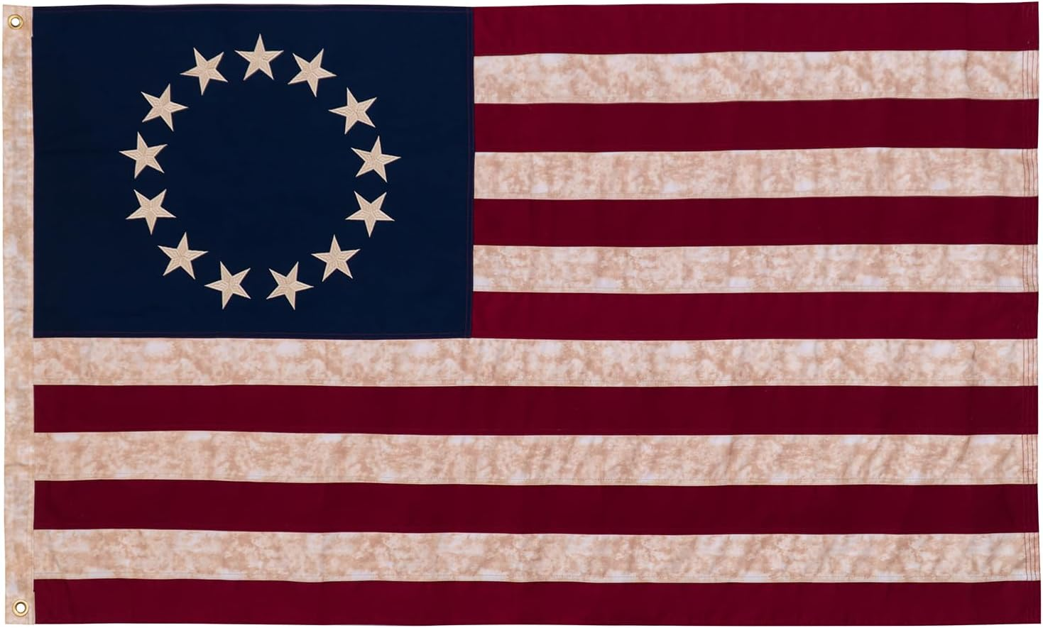 100% Cotton Betsy Ross Flag Tea-Stained for Outside, 3X5 Ft Vintage 13 Stars American Flags, USA Fade Resistant Embroidered Stars Sewn Stripes, 250Th Anniversary of USA
