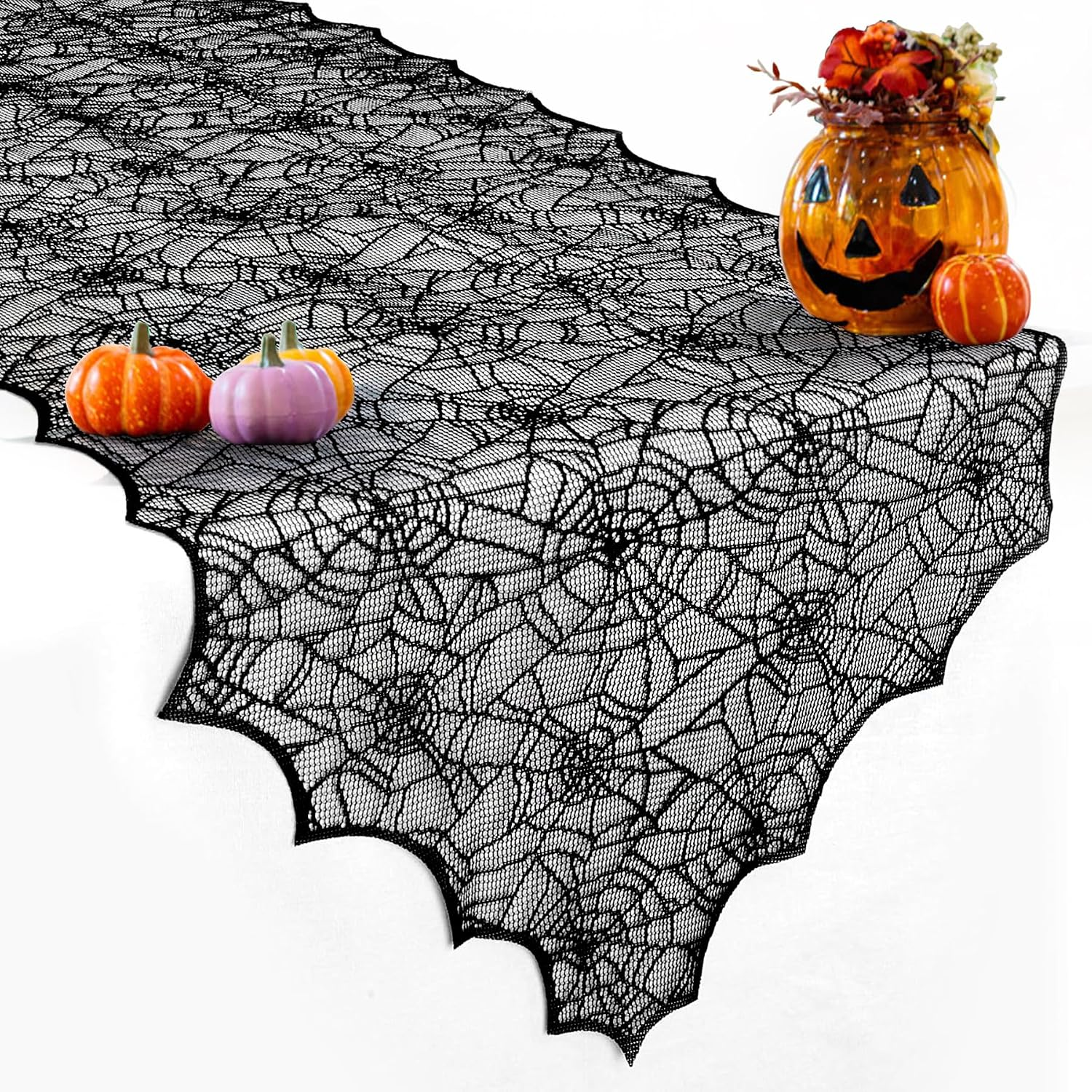 Halloween Table Runner, Black Lace Spider Web Table Runners for Halloween Decor/Party Dinner Table Decoration 18 X 72Inch