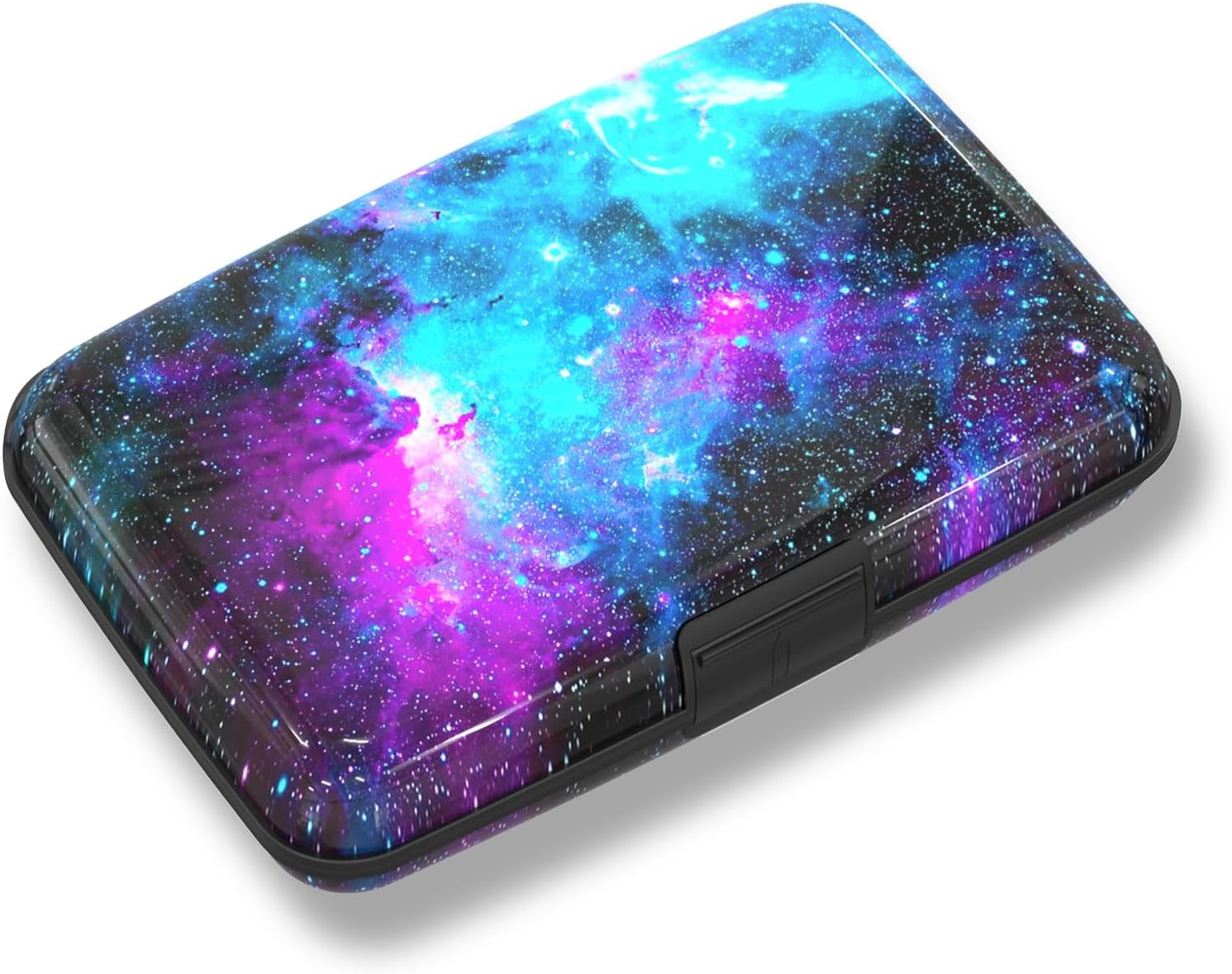 Credit Card Holder Mini RFID Small Aluminum Card Wallet, Blocking Slim Metal Business Card Case, RFID Blocking Front Pocket Wallet Hard Case CC Holder for Men Women, Nebula Galaxy