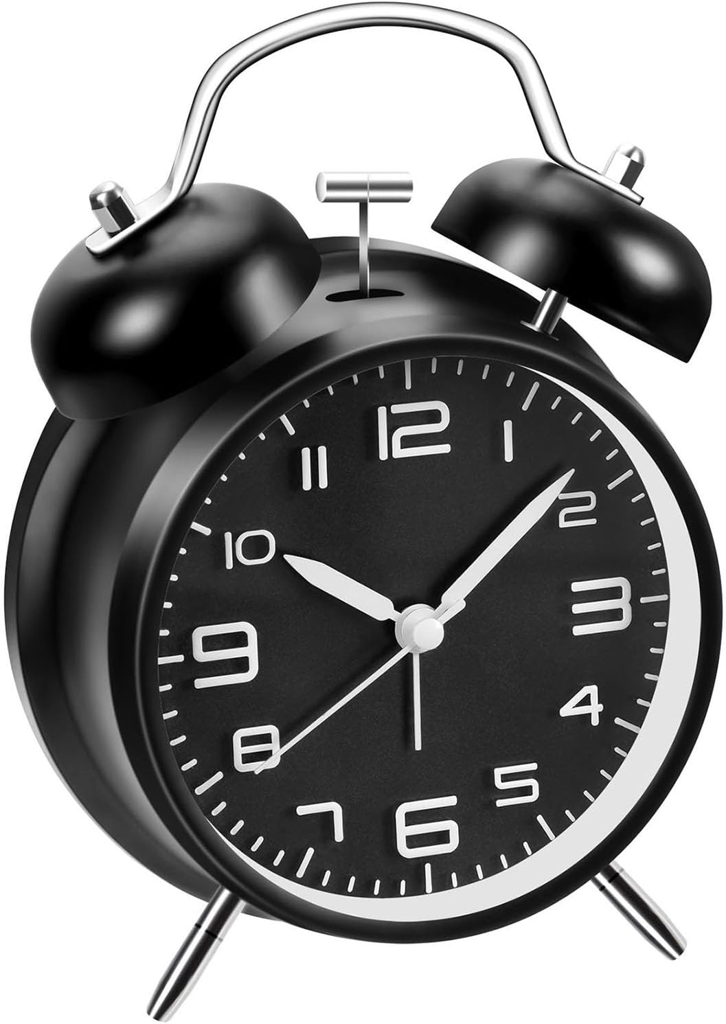 Loud Alarm Clock for Heavy Sleepers Adults, Metal 4 Inches Twin Bell Battery Operated Alarm Clocks for Bedrooms Decoration, Silent Non-Ticking Back-To-School Gift (Black)