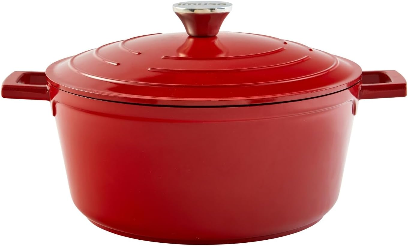 USA, Red 5 Quart Cast Aluminum Dutch Oven with Stainless Steel Knob