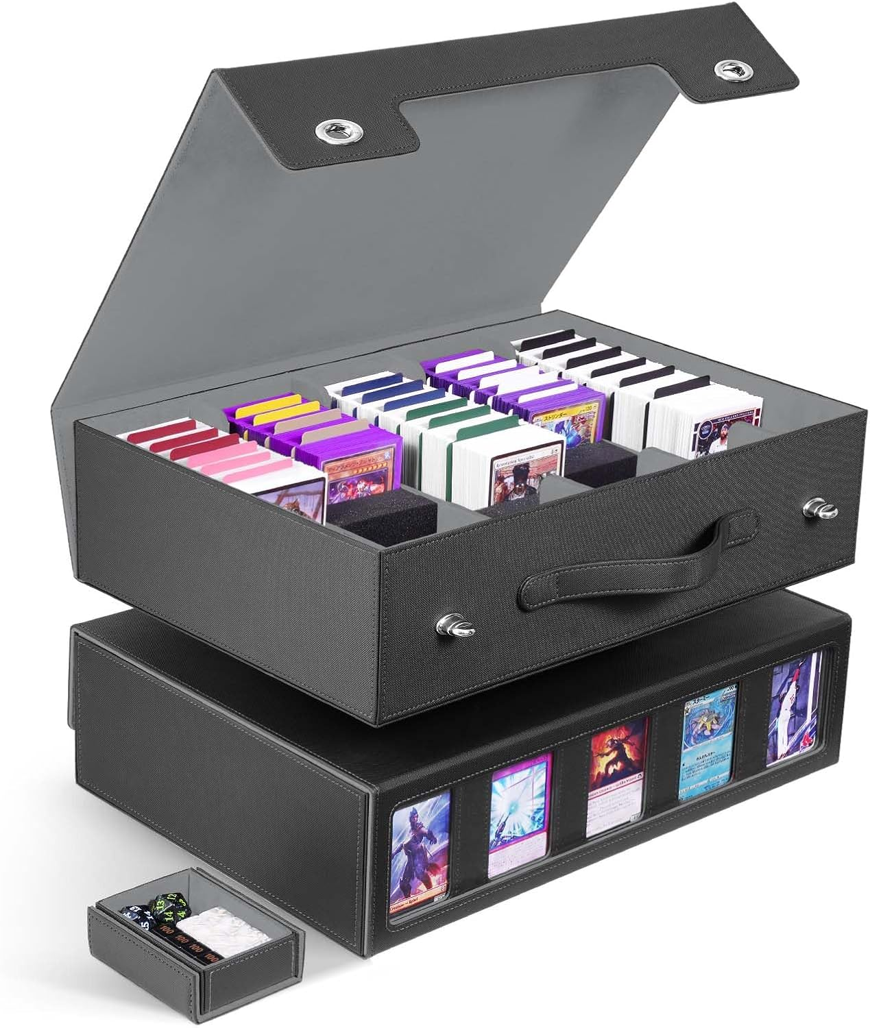 Trading Card Storage Box 5-Row with Handle, MTG Storage Box Holds 3900+ Cards with Commander Display, Top Loaders Organizer Case for TCG PTCG Sport Card(Black)