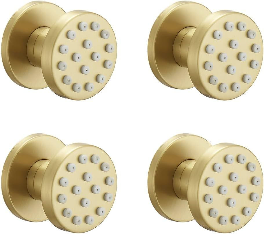 Brass Shower Body Jet round Massage Side Sprayer Adjustable Wall Mounted, 4PCS, Brushed Gold