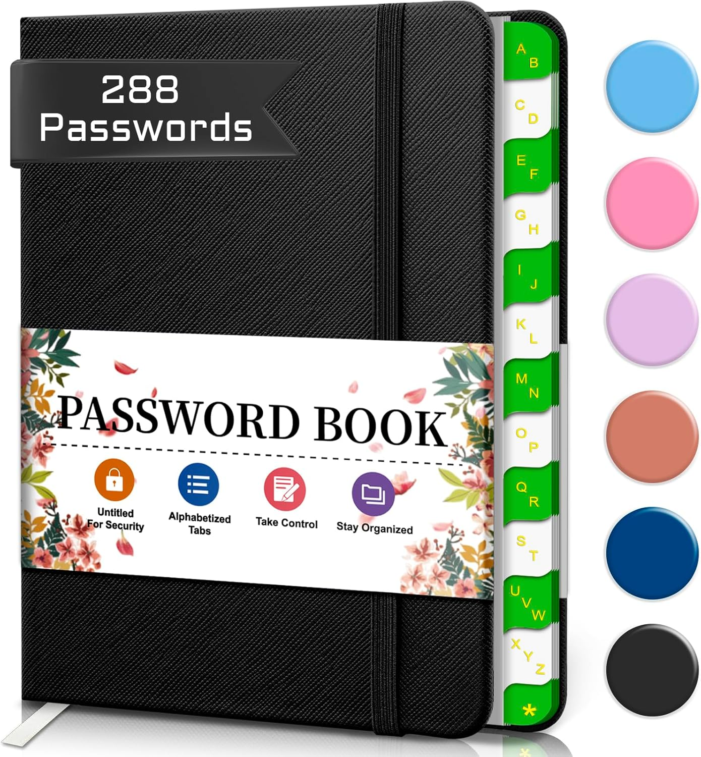 Password Book Small, Password Keeper Book with Alphabetical Tabs, Black