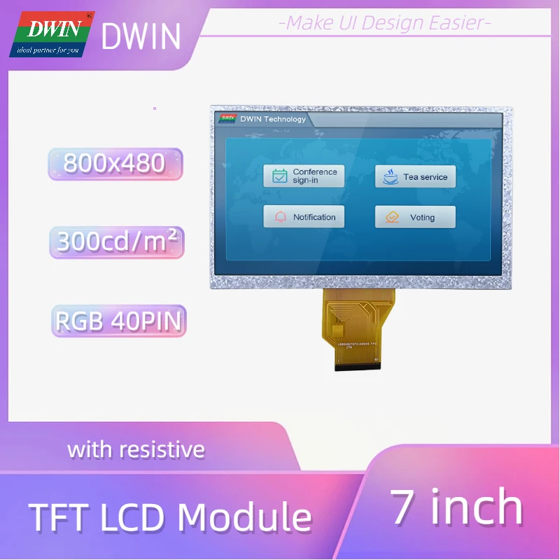 Hot-selling 7 Inch 800x480 RGB 50PIN 300nit TN TFT LCD Display With Resistive Touch LN80480T070IA3098
