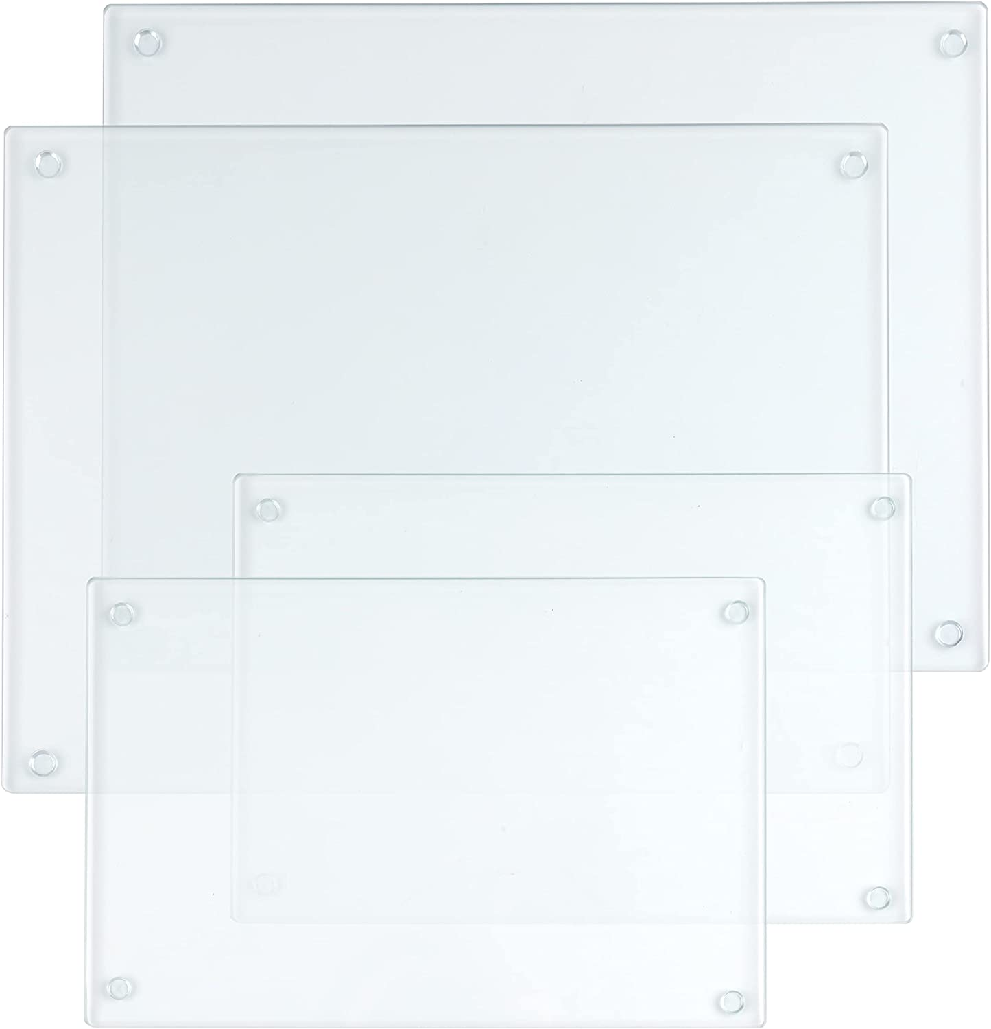 4 Pack Tempered Glass Cutting Board with Rubber Feet, Rectangle Non-Slip Chopping Board, Long Lasting Clear Glass Tray for Kitchen Countertop, Table, Shatter-Resistant, Heat-Resistant, 2 Size