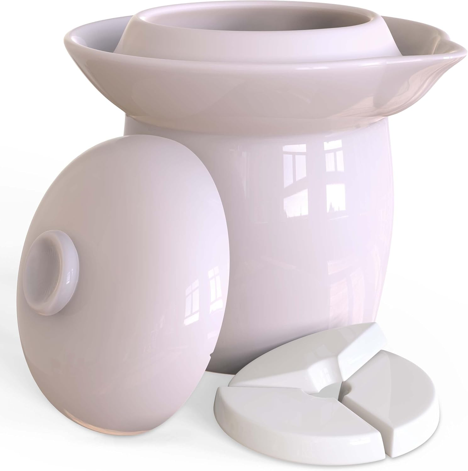 Fermentation Crock Jar Fermenting Crock with Glazed Weights-0.5 Gallon Onggi Kimchi Pot for Fermenting Delicious Kimchi Kombucha & Pickles - Stoneware Sauerkraut Crock Pickling Fermenter (2L)