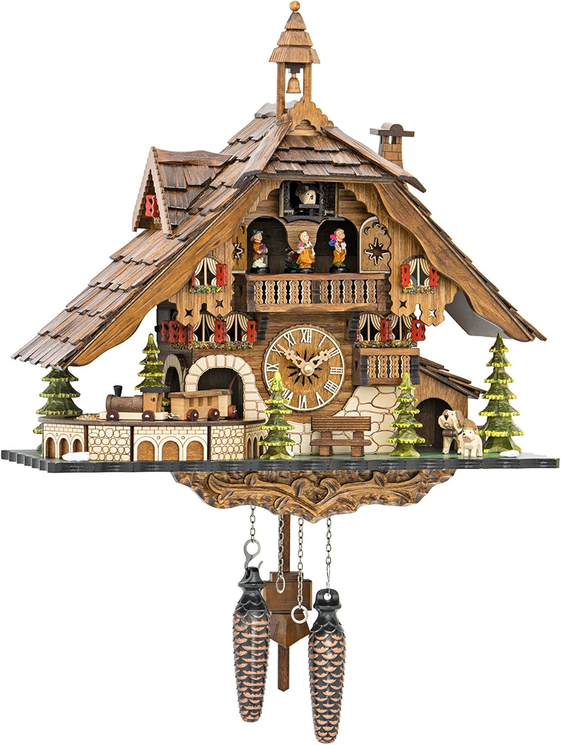 Quartz Cuckoo Clock Black Forest House Moving Train Music EN 48110 QMT