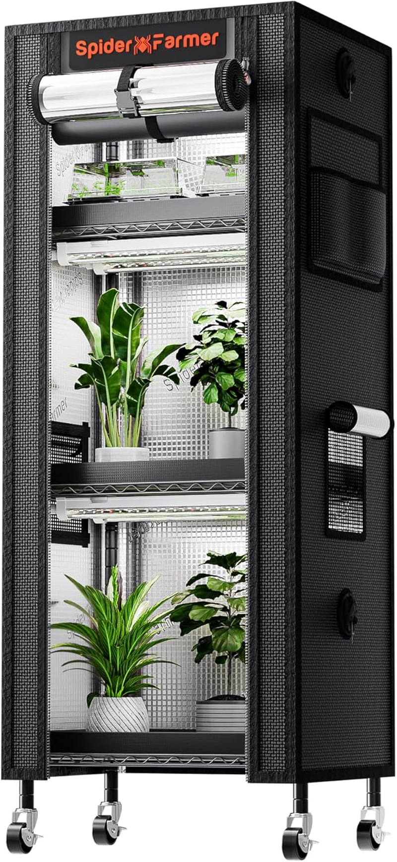 Spider Farmer 2025 Plant Stand with Grow Light, 4-Tier Rack 6Pcs