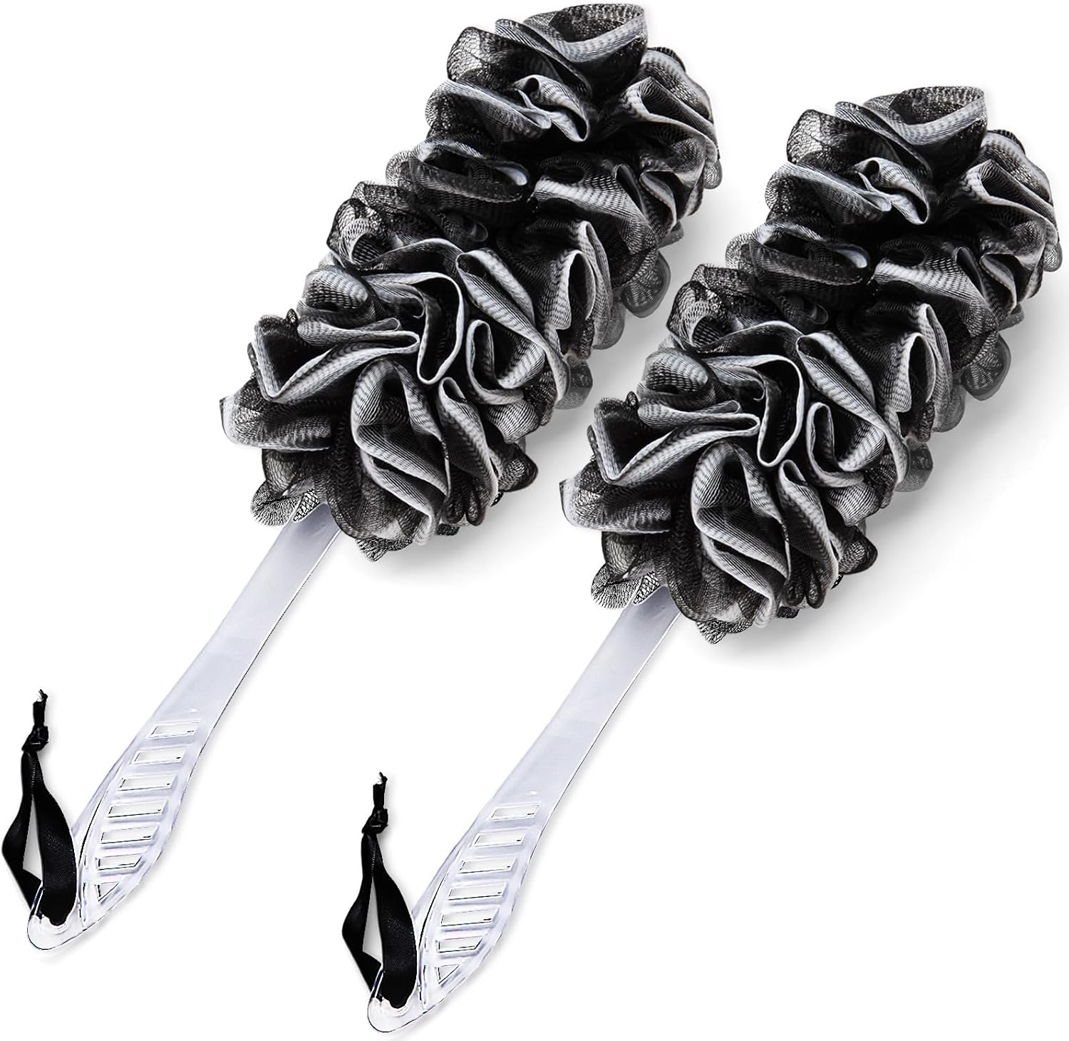 2Pack Back Scrubber for Shower, Dual-Sided Loofah on a Stick as Shower Brush Exfoliating Body with Long Handle, Loofah Sponge Mens Loofah Bathing Accessories for Women (2Pack Black)