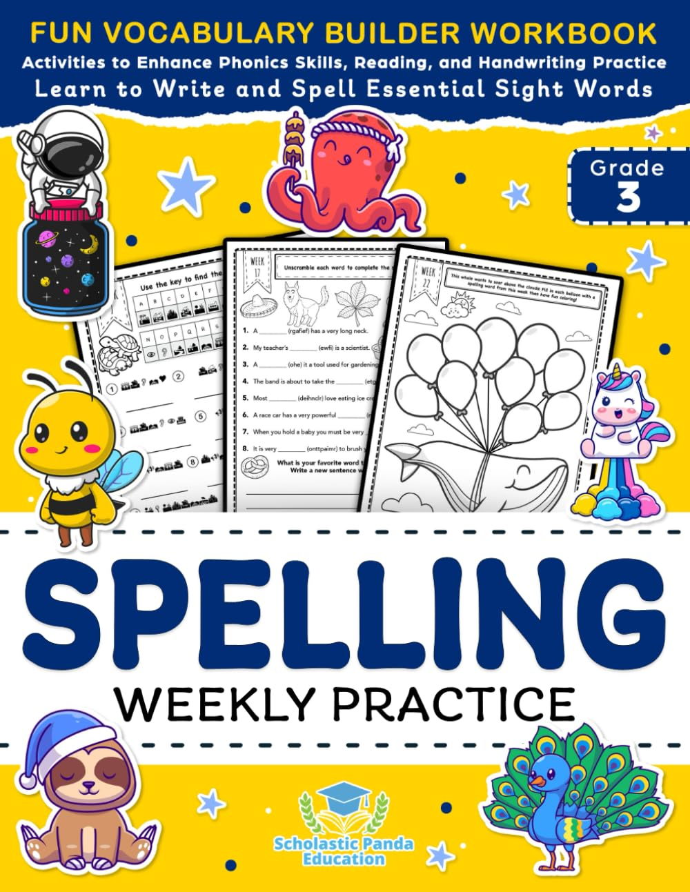 Spelling Weekly Practice for 3Rd Grade: Vocabulary Builder Workbook to Learn to Write and Spell Essential Sight Words | Phonics Activities and ... Ages 8-9 (Elementary Books for Kids)