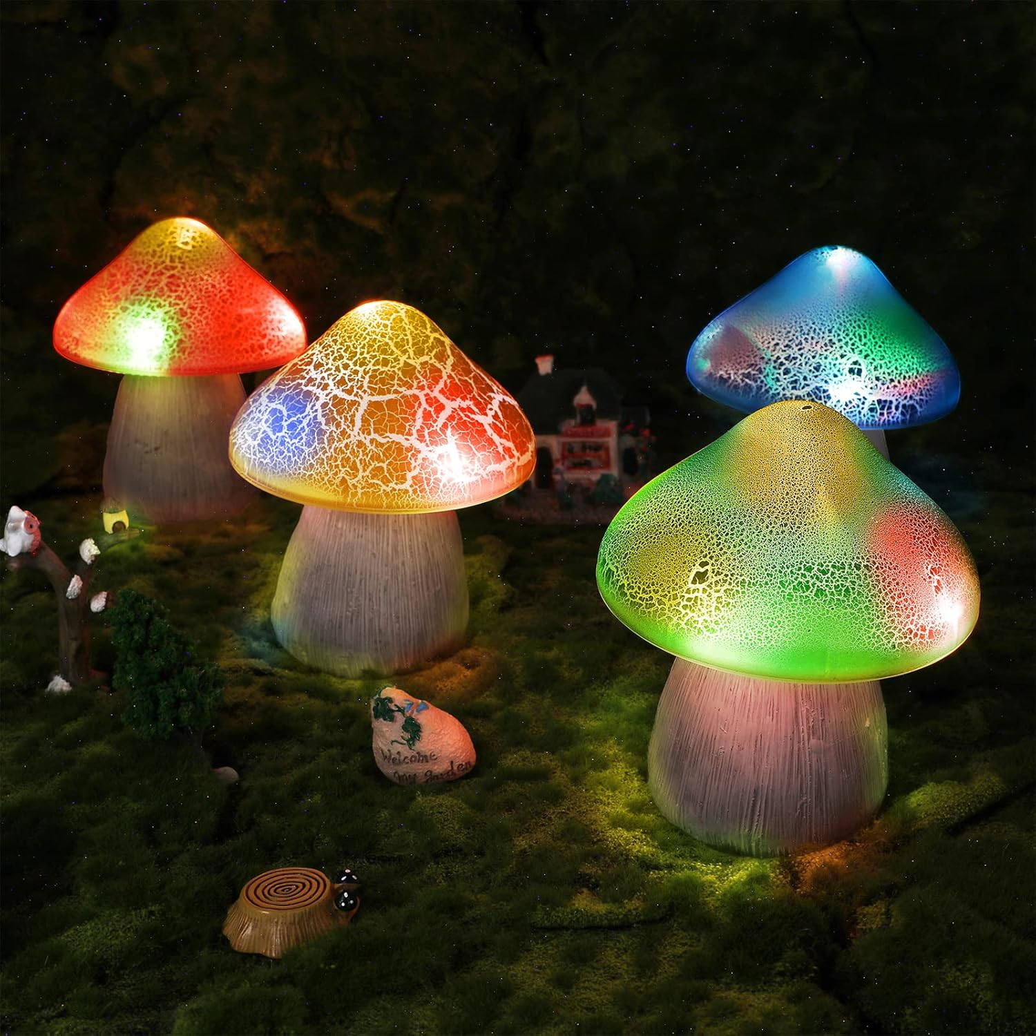 Solar Mushroom Lights Outdoor Garden Decor 4.7X5.7 Inch Spring Summer Stake Lights Waterproof Solar Mushroom Pathway Landscape Lamp Gardening Gifts for Yard Lawn Flower Bed