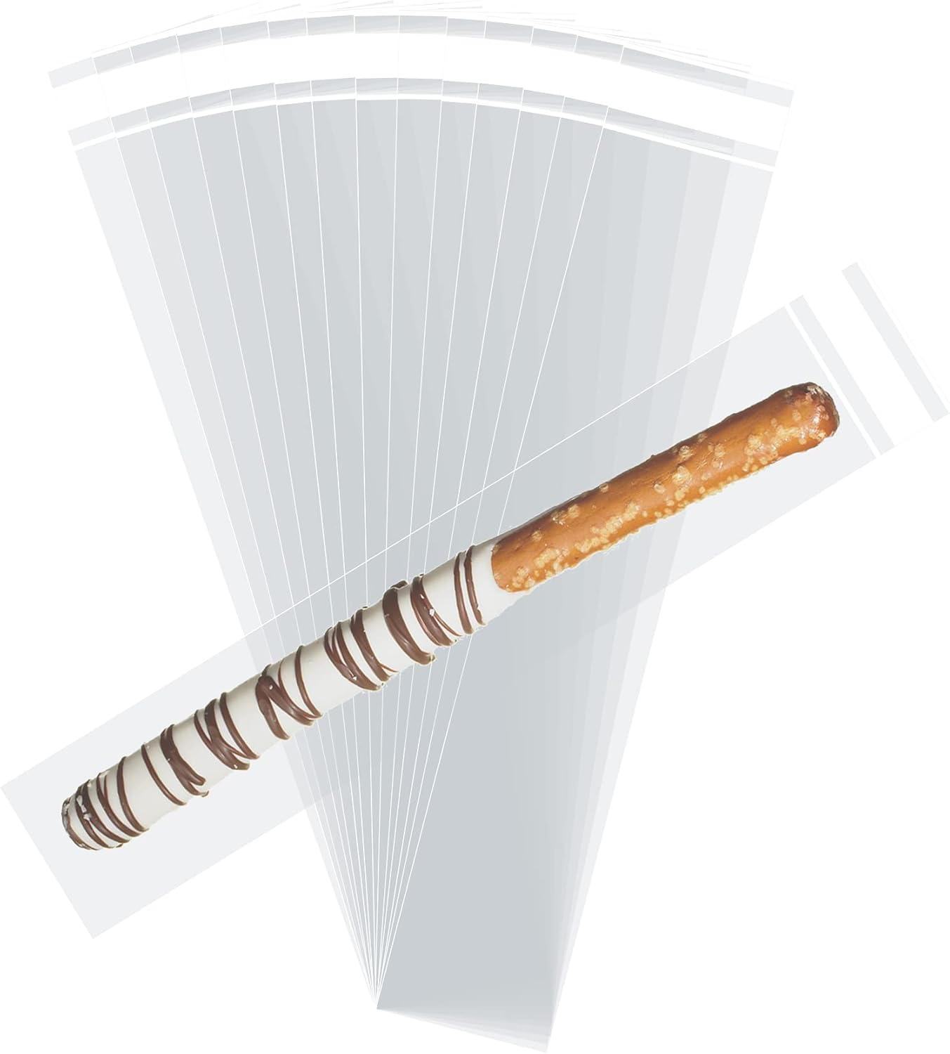 Self Sealing Cellophane Bags,2X10 Inches 100 Pcs Clear Pretzel Rod Bags, Resealable Bag for Packaging ICY Candy Popsicle