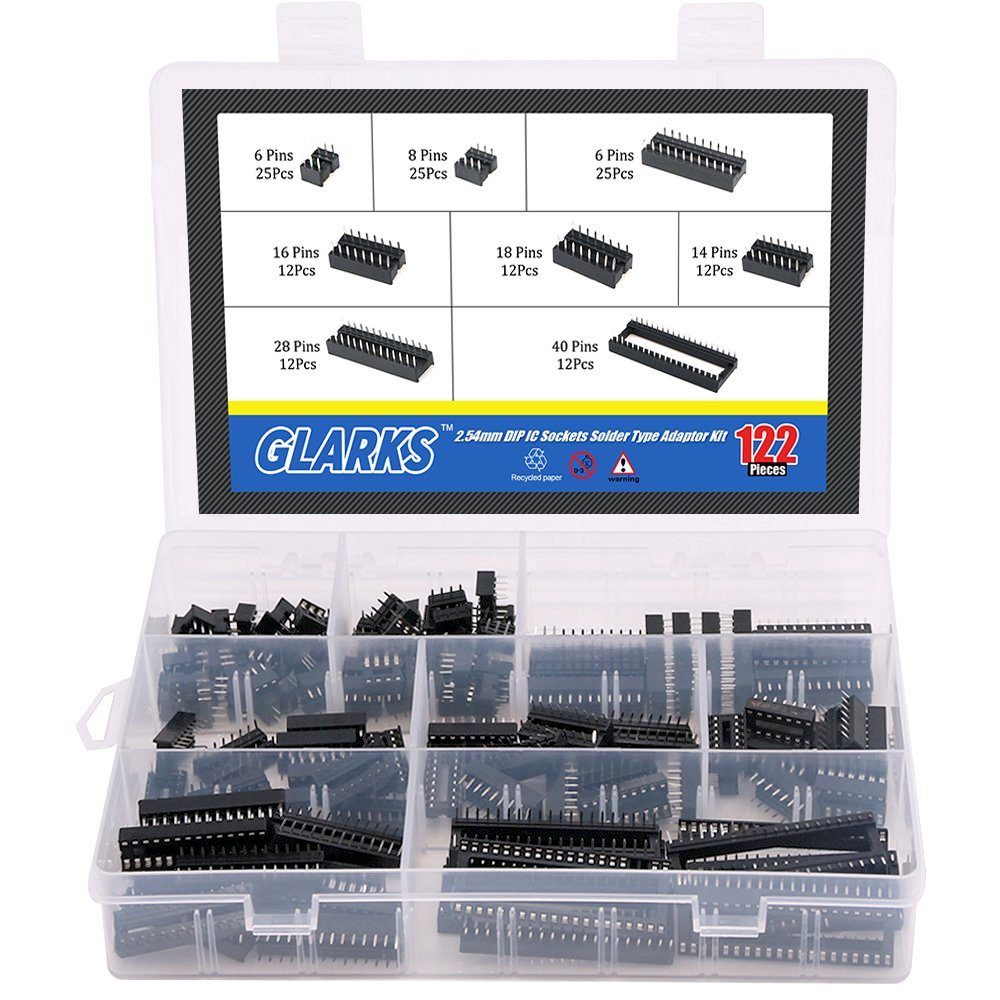 122Pcs 2.54Mm Pitch DIP IC Sockets Solder Type Adaptor Assortment Kit (6 / 8 / 14 / 16 / 18 / 24 / 28 / 40 Pins)