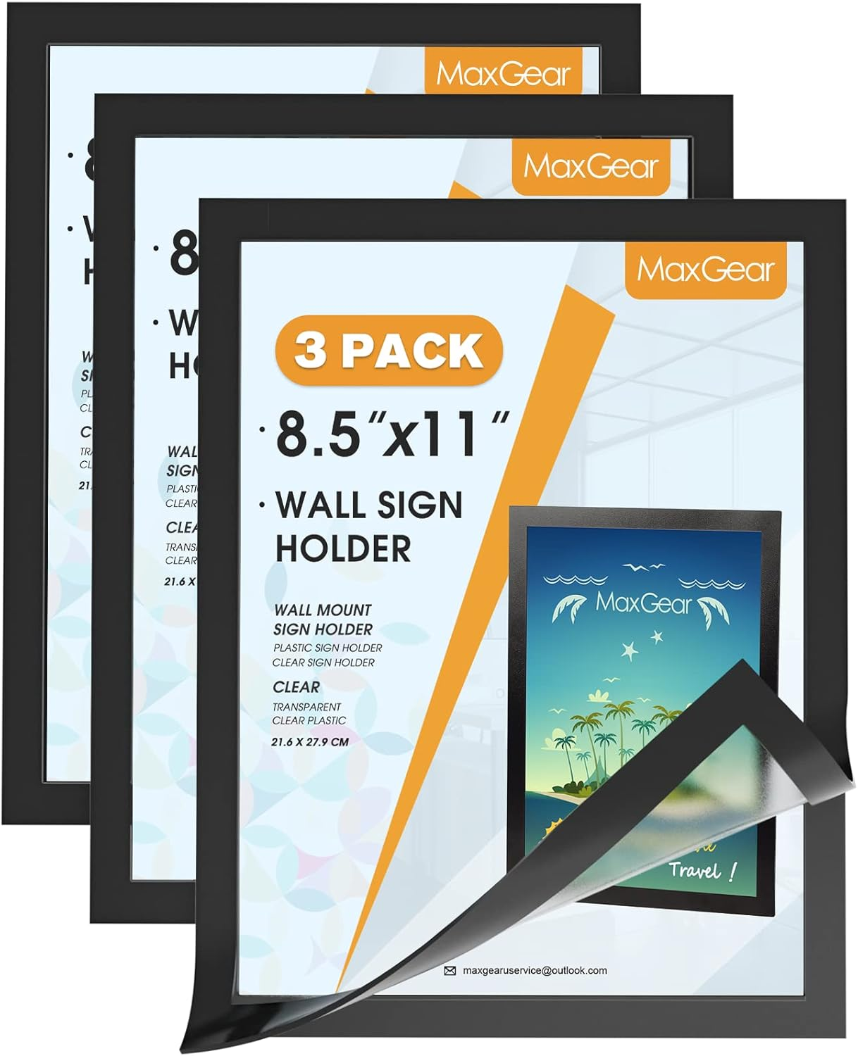 Magnetic Sign Holder 8.5 X 11 Wall Mount, Self Adhesive Display Picture Frames with Strong Magnetic Border and Clear PVC, Document Poster Paper Holder for Home Office Store, 3 Pack
