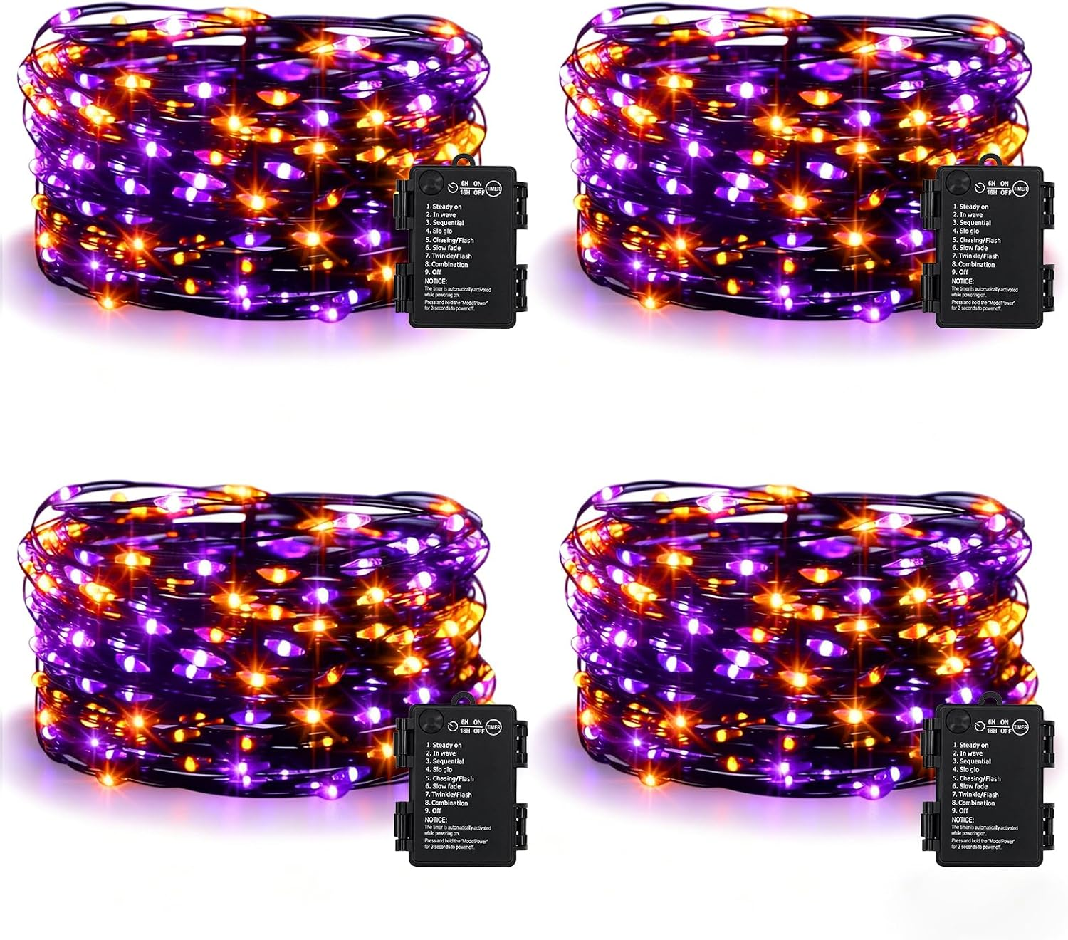 4Pack Halloween Timer Fairy Lights Battery Operated Twinkle Lights 16.4Ft 50 LED