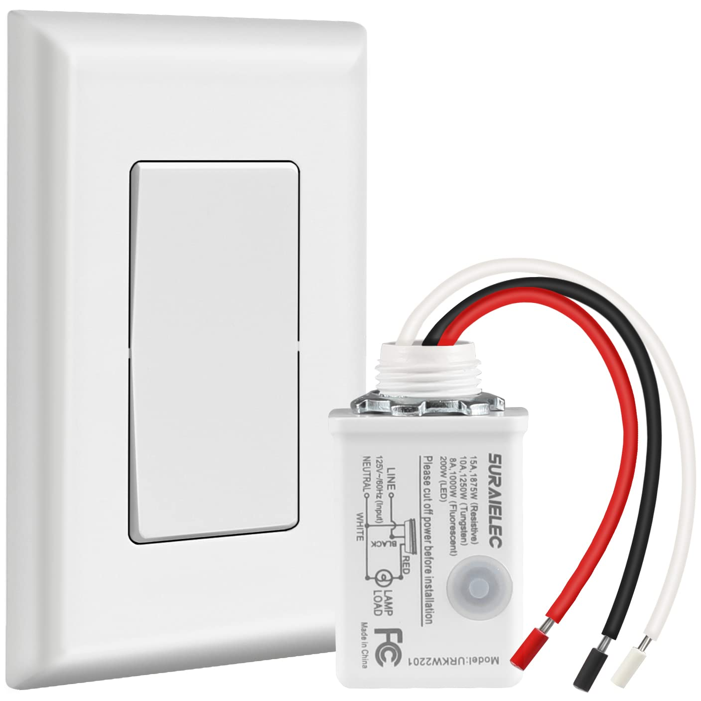 Wireless Light Switch and Receiver Kit, 15A High Power No Wiring No Interference