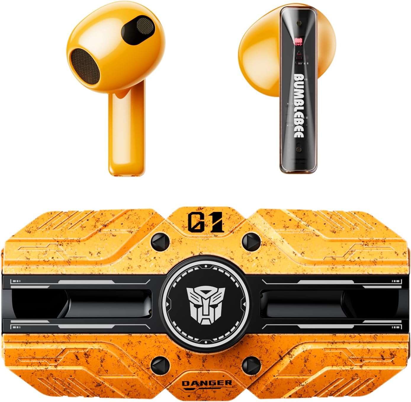 TF-T80 Bluetooth True Wireless Earbuds with Noise Cancelling In-Ear Cool Hifi HD Calling Dual Modes Sports Music Game Long Endurance Earphones - Yellow Bumblebee
