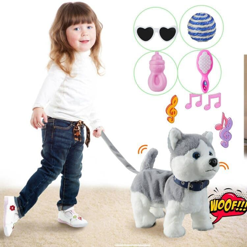 Husky Walking Barking Toy, Musical Singing Dancing Puppy, Volume Control Interactive, Wagging Tail Shaking Head, Robot Dog Plush Stuffed Animal for Kid