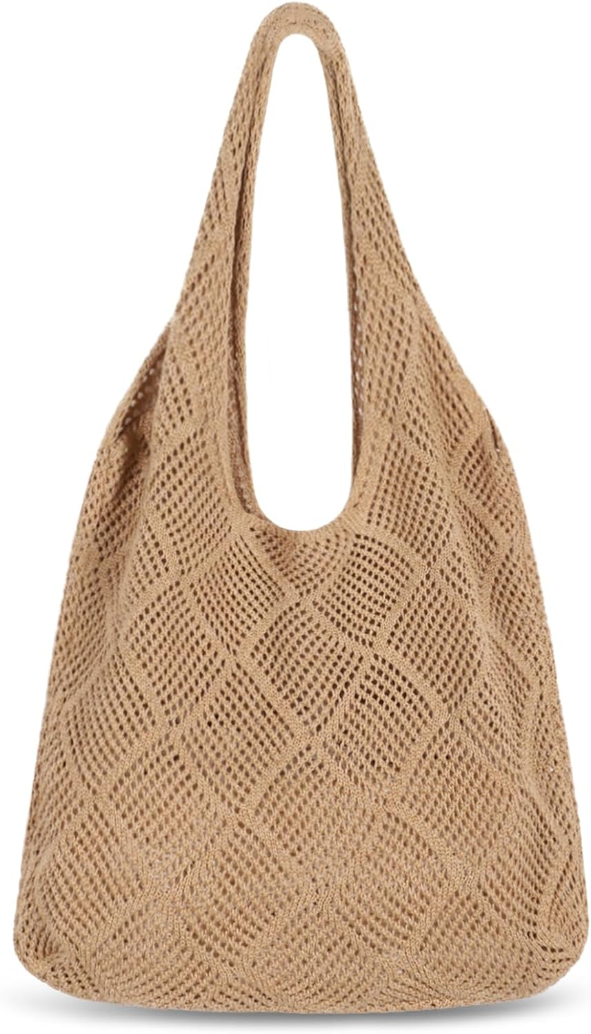 Crochet Mesh Beach Tote Bag – Boho Knit Summer Hobo for Women