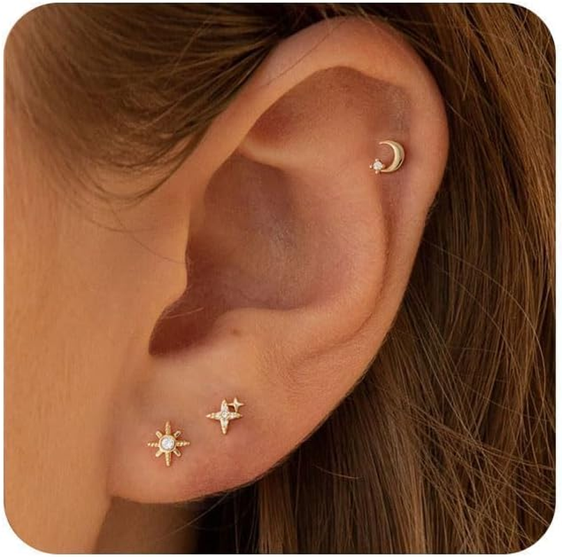 20G Tiny Flat Back Earrings for Women - 14K Gold/Silver Plated Small Flat Back Stud Earrings Hypoallergenic Cartilage Helix Piercing Jewelry
