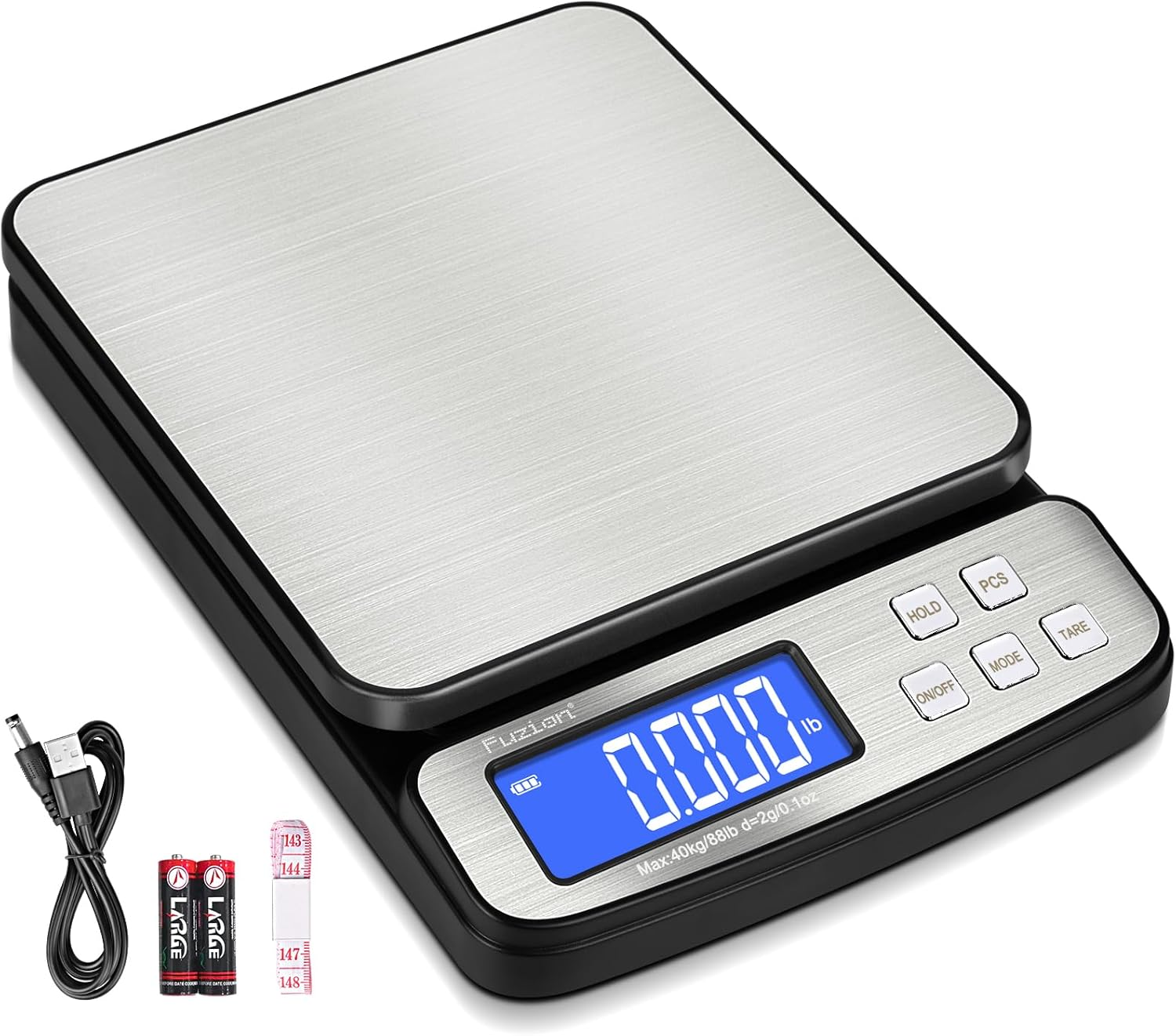 Digital Shipping Postal Scale - 88Lb X 0.1Oz, Stainless Steel Platform, 5 Units, Hold/Tare/Pcs Counting, Easy Calibration, Large LCD, Scale for Packages, All-In-1 Shipping Scale