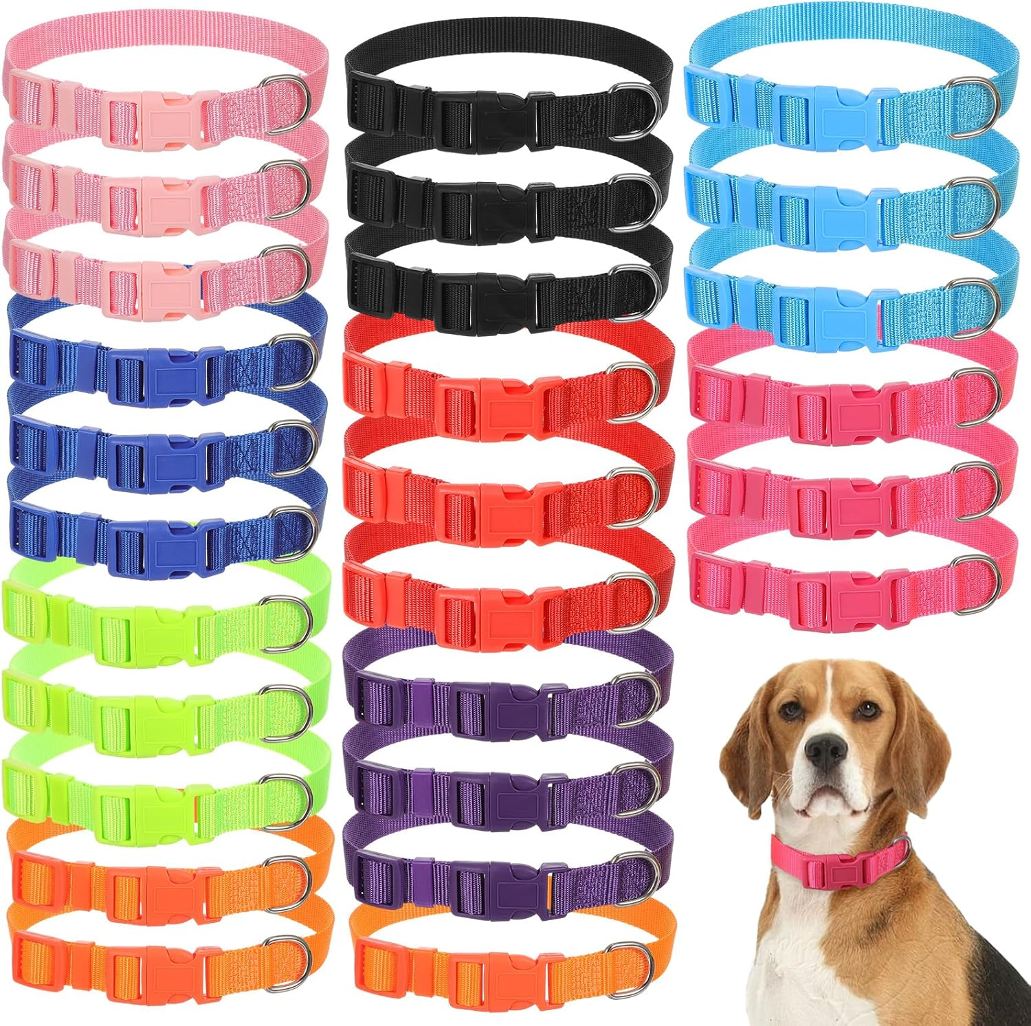 27Pcs Dog Collar Bulk Adjustable Nylon Pet Collar Medium Large Dogs Collars with Quick Release Buckle for Travel Walk Daily (Medium, 9 Colors)