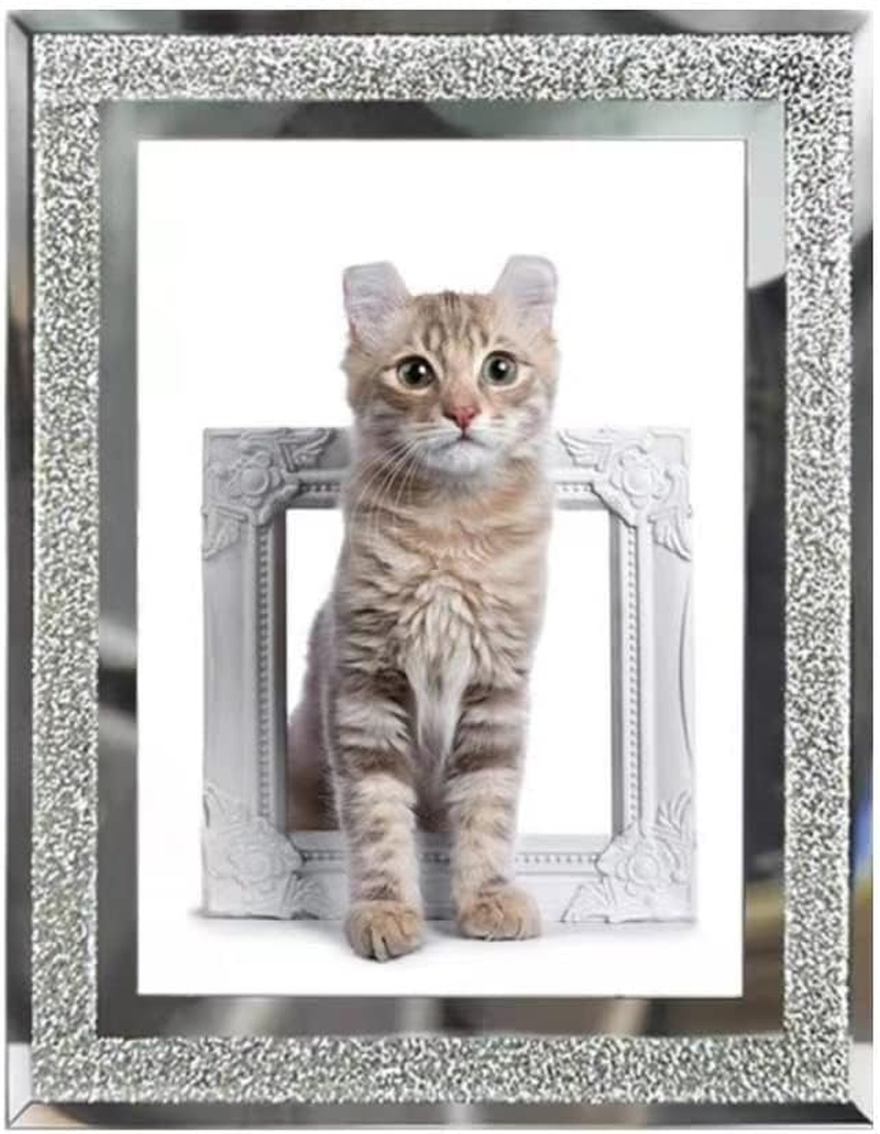 Frames Polished Silver Plate Picture Frame, 4X6 Picture Frames in Silver, Glass and Crystal Photo Frame Ornaments for Tabletop Living Home & Office Decor