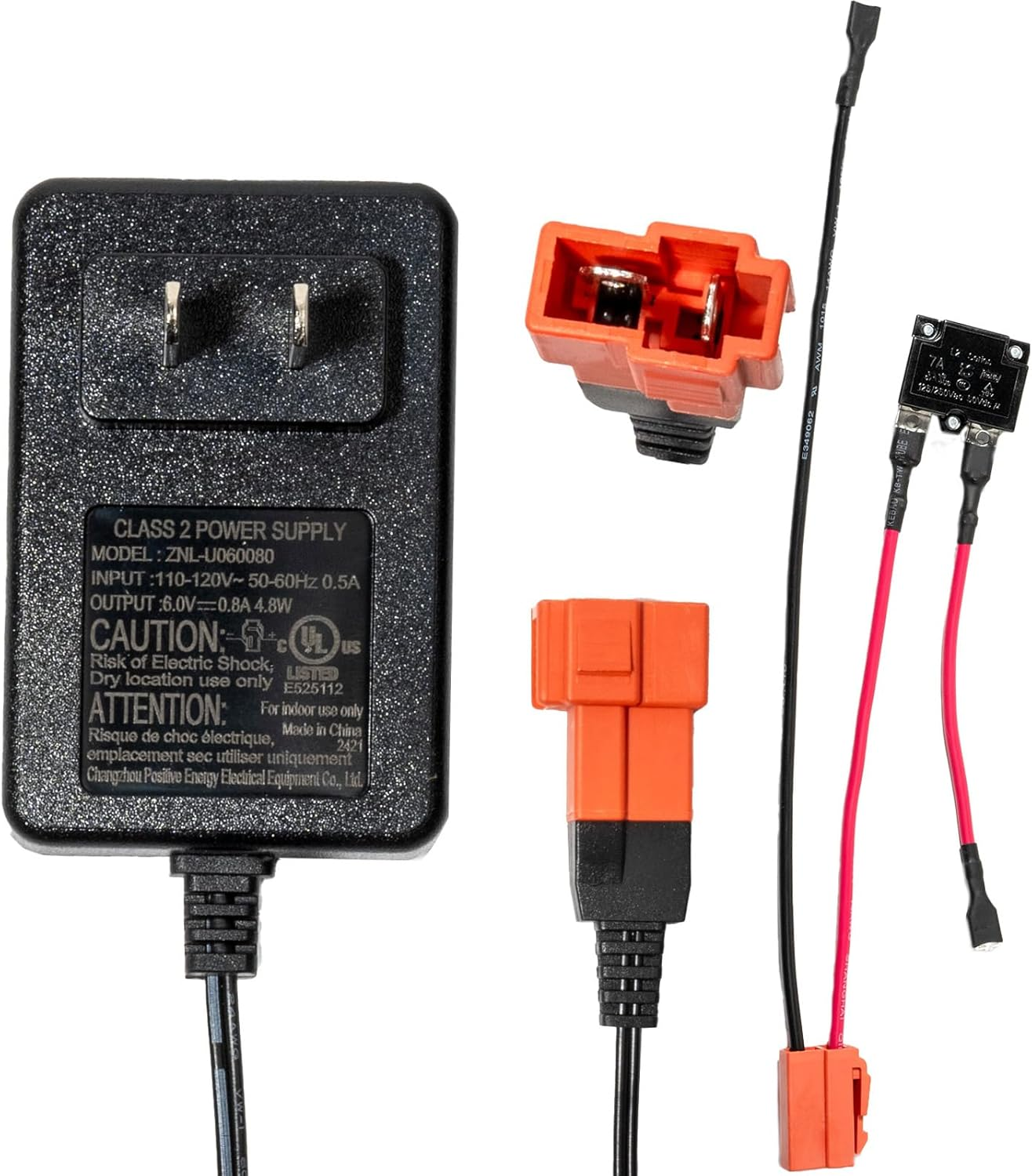 2Pin 6V Charger for Kids Ride on Car with Wiring Harnesses Parts Replacement 6 Volt Battery Charger for Ride on Toys Battery Connectors Kids Car Red Square Power Supply Plug Adapter