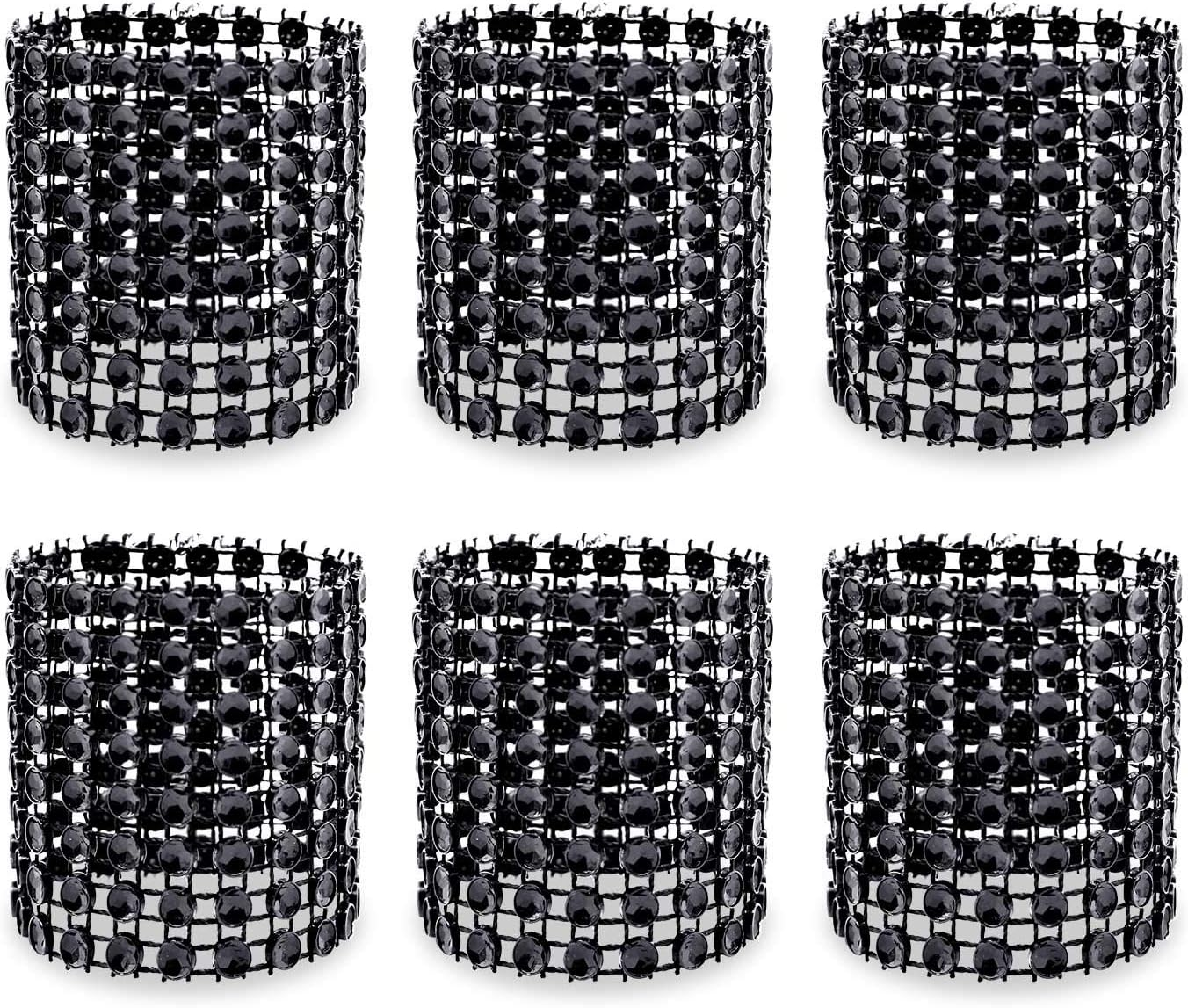 Napkin Rings, Pack of 120 Rhinestone Napkin Rings Diamond Adornment for Place Settings, Wedding Receptions, Dinner or Holiday Parties, Family Gatherings (120, Black)