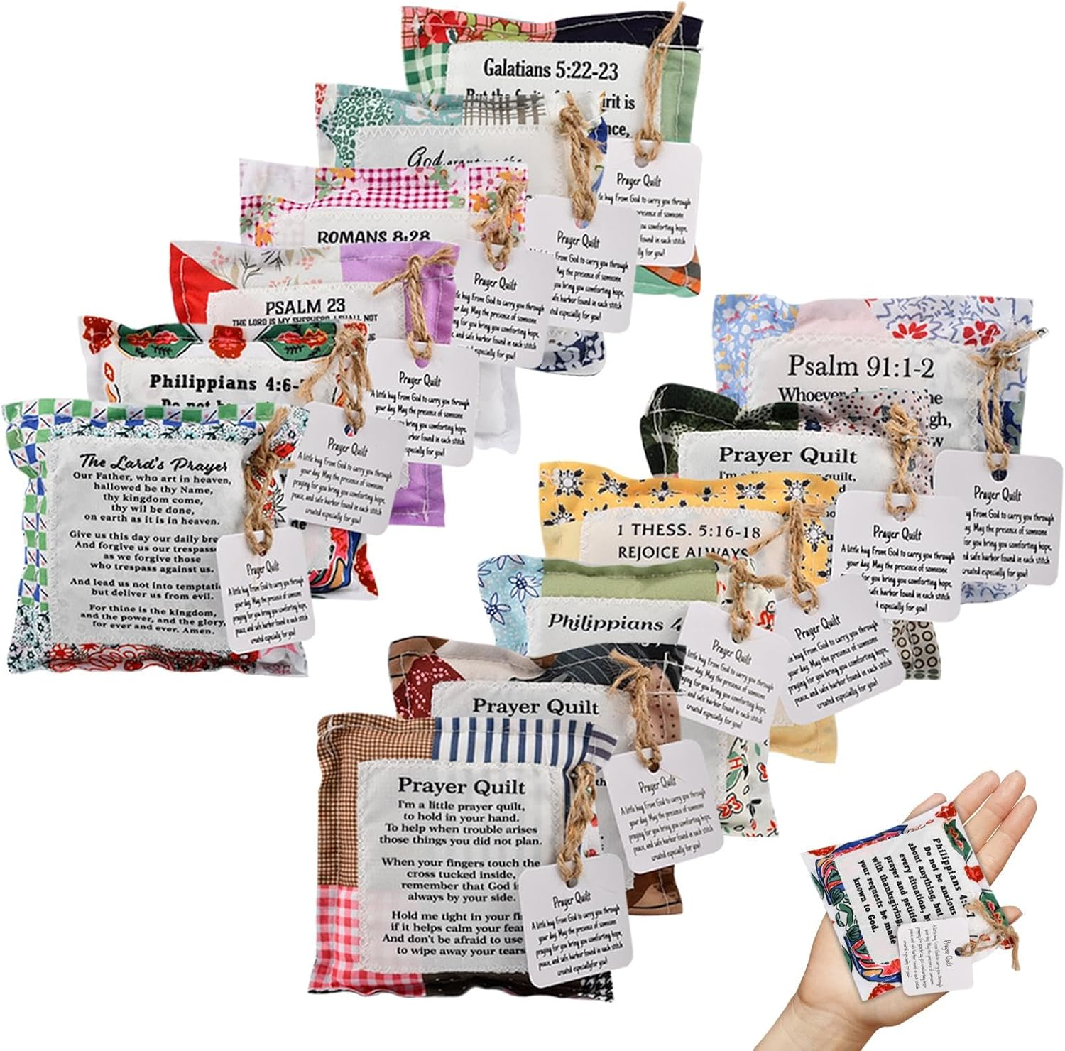 12 Pcs Mini Prayer Quilt Set - Handmade Christian Sympathy Gift for Women