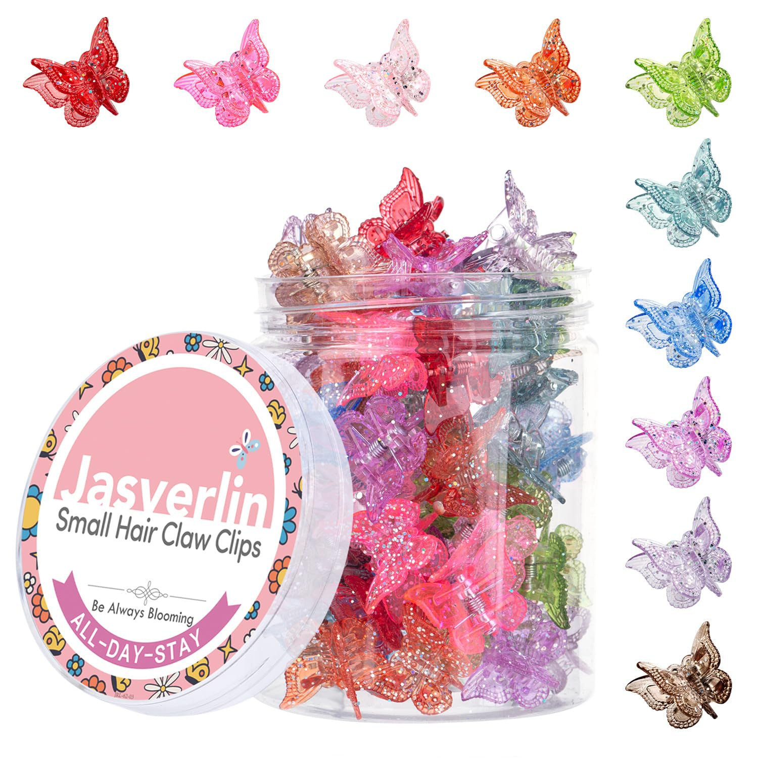 Glitter Butterfly Hair Clips - 50 Pcs Set