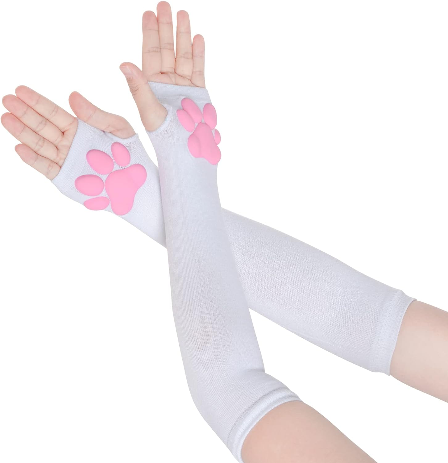 Cat Paw Pad Mittens Gloves Kawaii Pink 3D Claw Fingerless Cute Cat Cosplay Gloves Sleeve for Girls Party