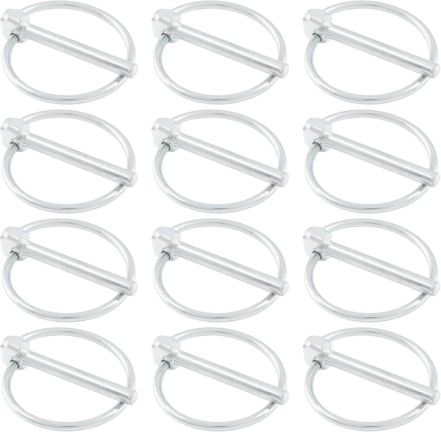 12Pcs 3/16 Inch Heavy Duty Lynch Pin with Ring, round Linch Pins Assortment Kit Lock Pin Clips for Farm Tractors, Trucks, Trailers, Mowers (3/16 X 1-2/5 Inch)