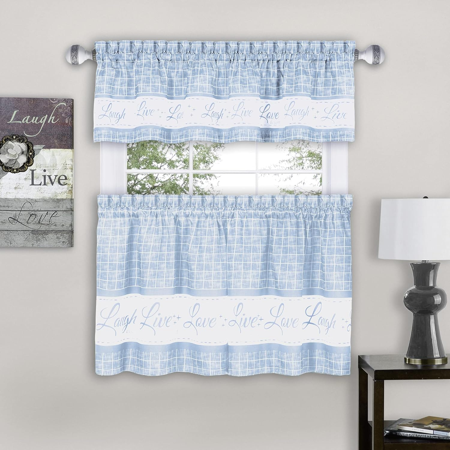 Tier and Valance Window Curtain Set - 58 Inch Width, 36 Inch Length